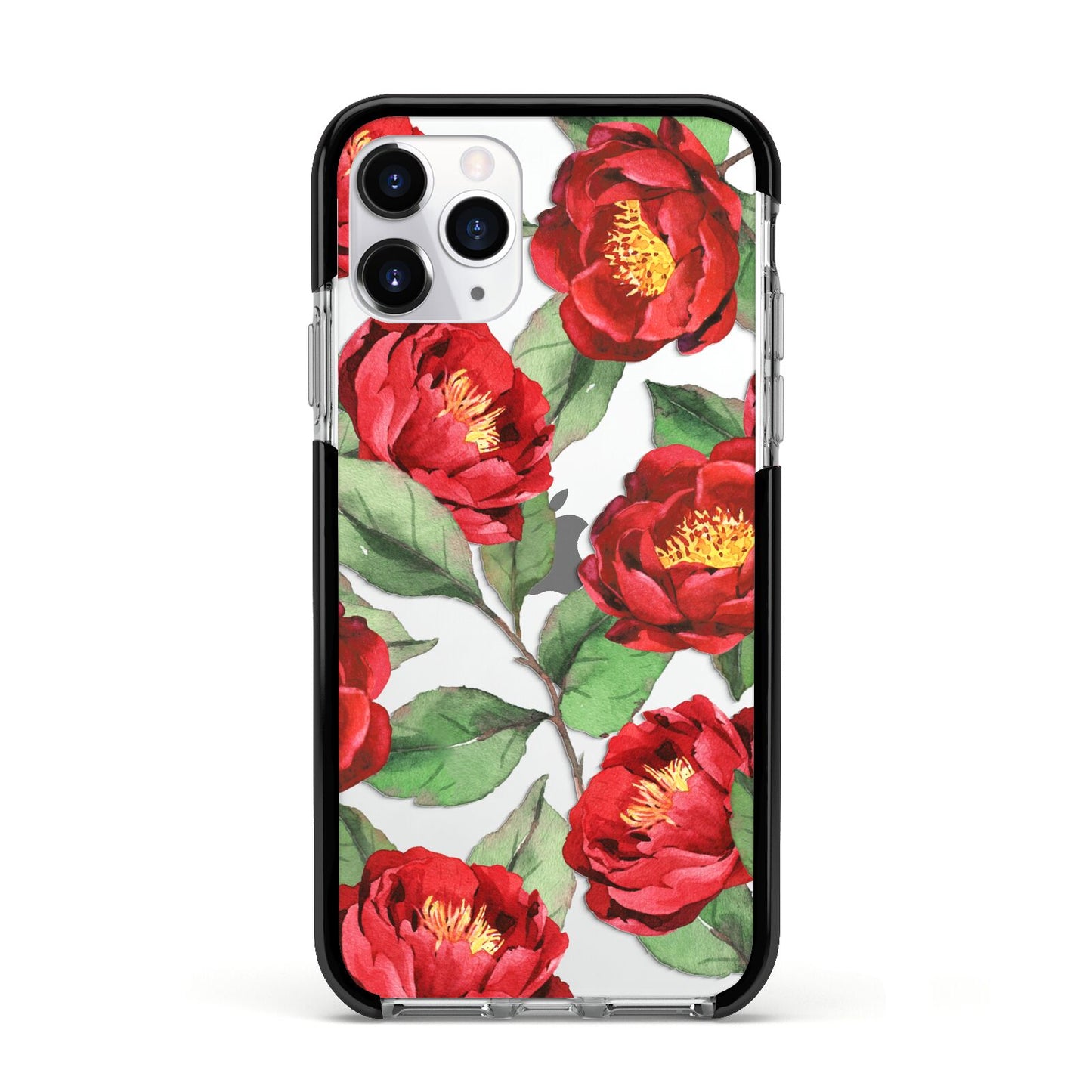 Red Watercolour Flowers Apple iPhone 11 Pro in Silver with Black Impact Case