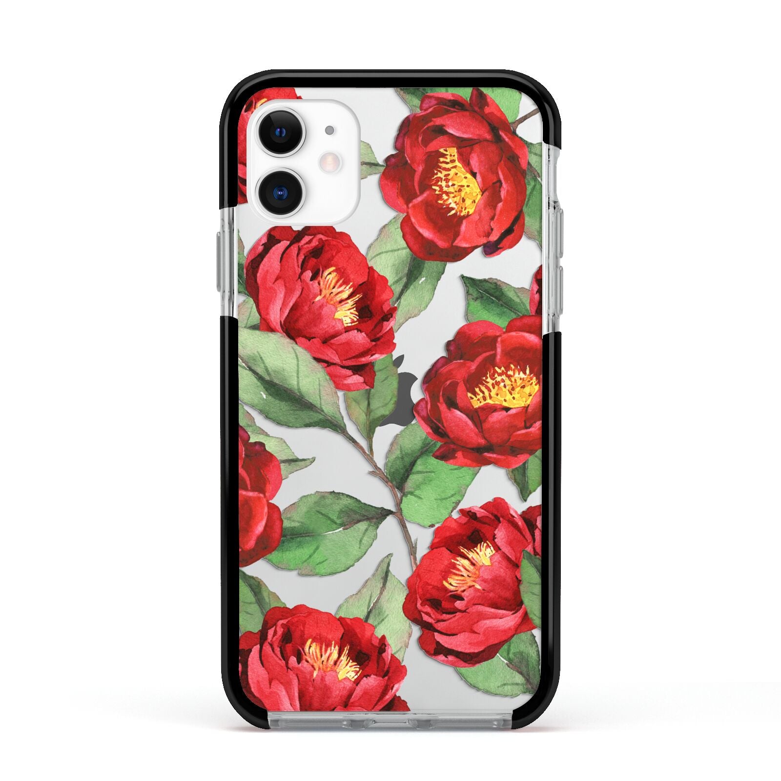 Red Watercolour Flowers Apple iPhone 11 in White with Black Impact Case