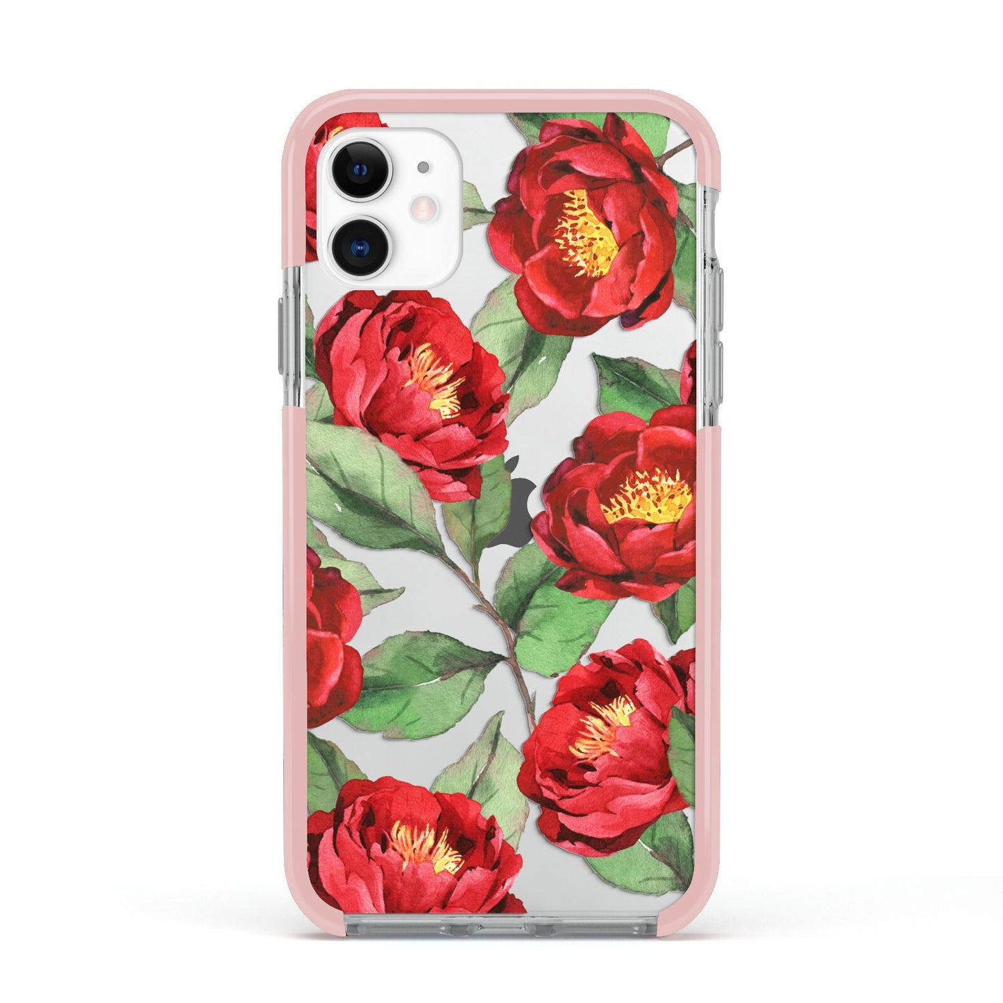 Red Watercolour Flowers Apple iPhone 11 in White with Pink Impact Case