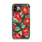 Red Watercolour Flowers Apple iPhone Xs Impact Case Black Edge on Black Phone