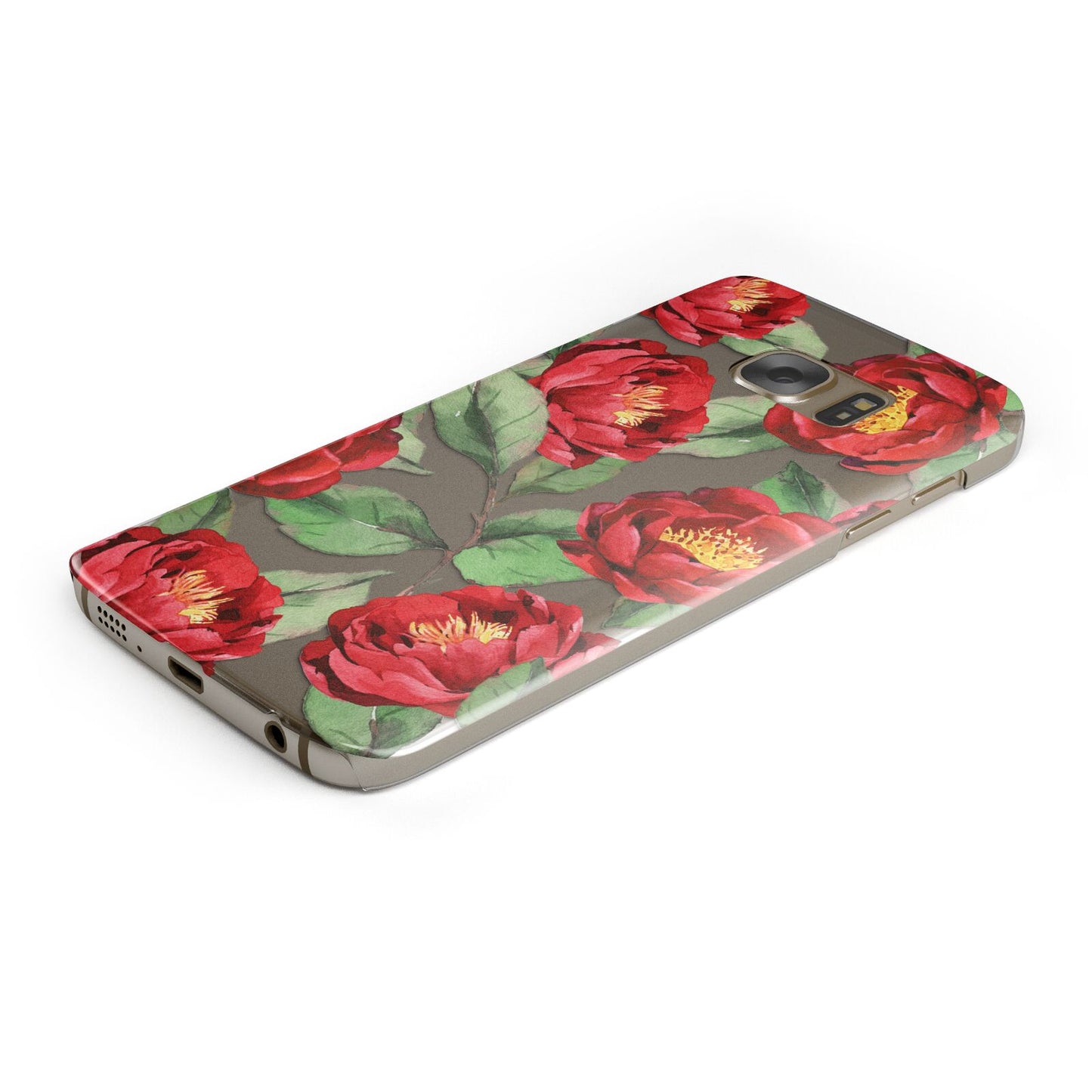 Red Watercolour Flowers Protective Samsung Galaxy Case Angled Image