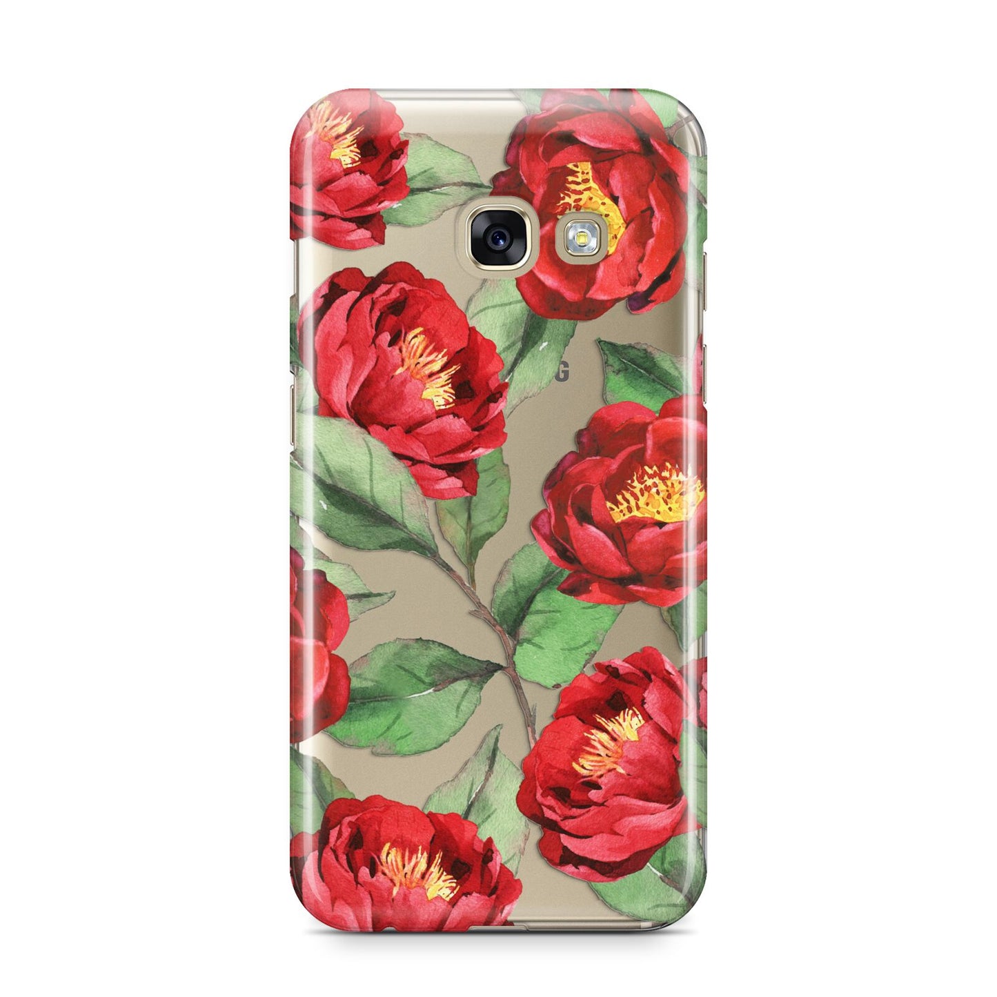 Red Watercolour Flowers Samsung Galaxy A3 2017 Case on gold phone