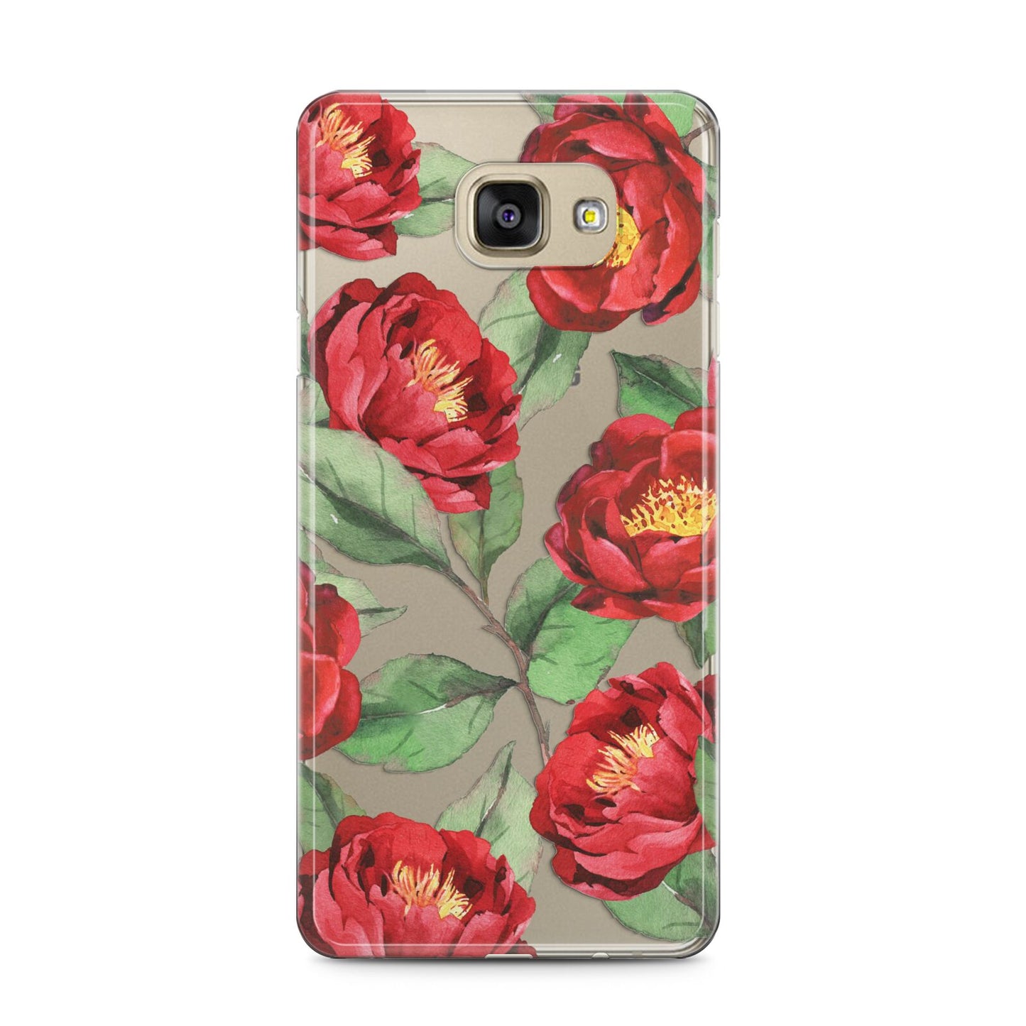 Red Watercolour Flowers Samsung Galaxy A5 2016 Case on gold phone