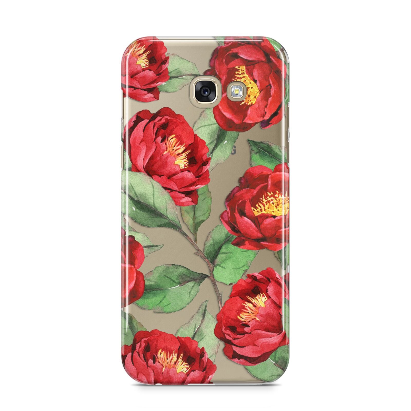 Red Watercolour Flowers Samsung Galaxy A5 2017 Case on gold phone