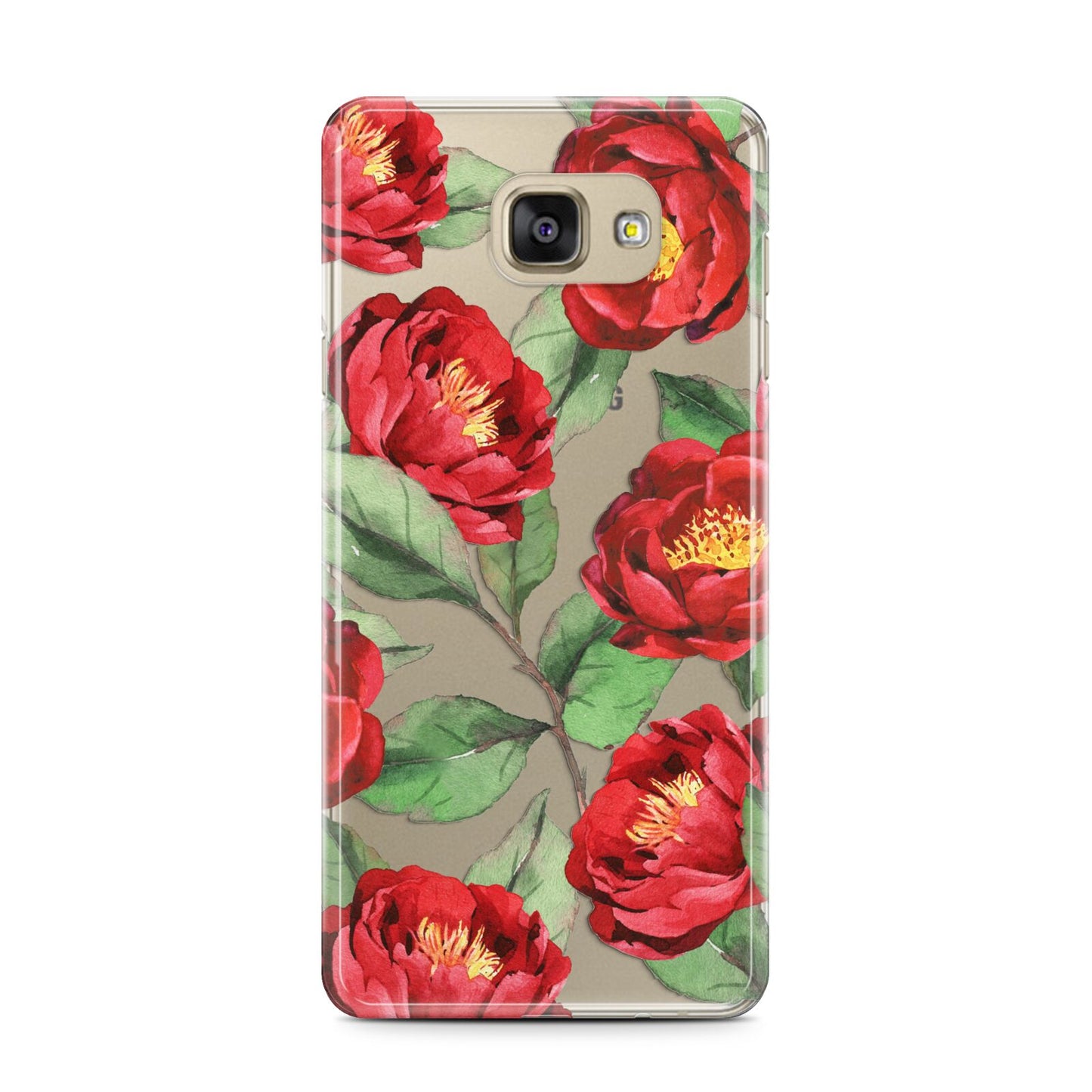 Red Watercolour Flowers Samsung Galaxy A7 2016 Case on gold phone