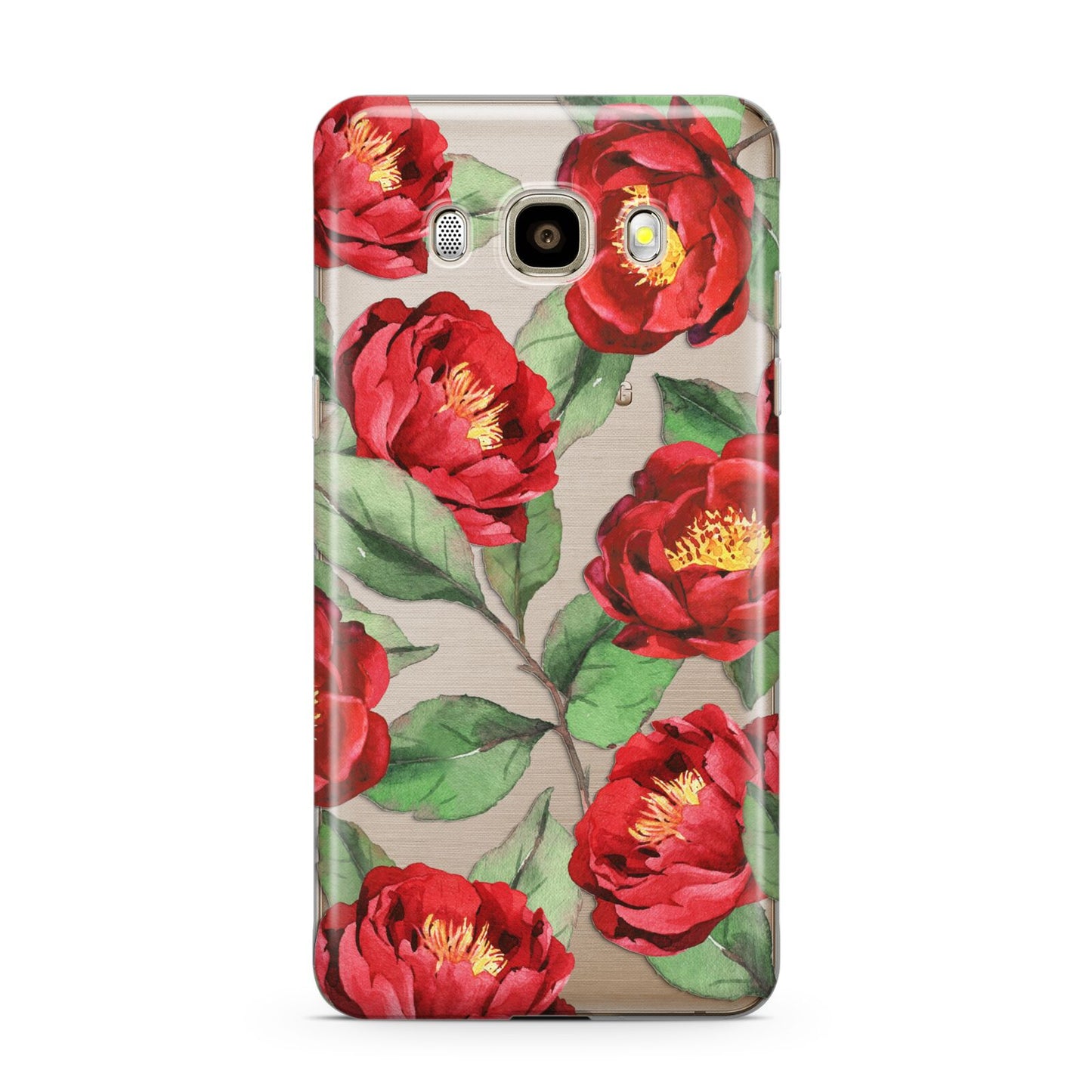 Red Watercolour Flowers Samsung Galaxy J7 2016 Case on gold phone