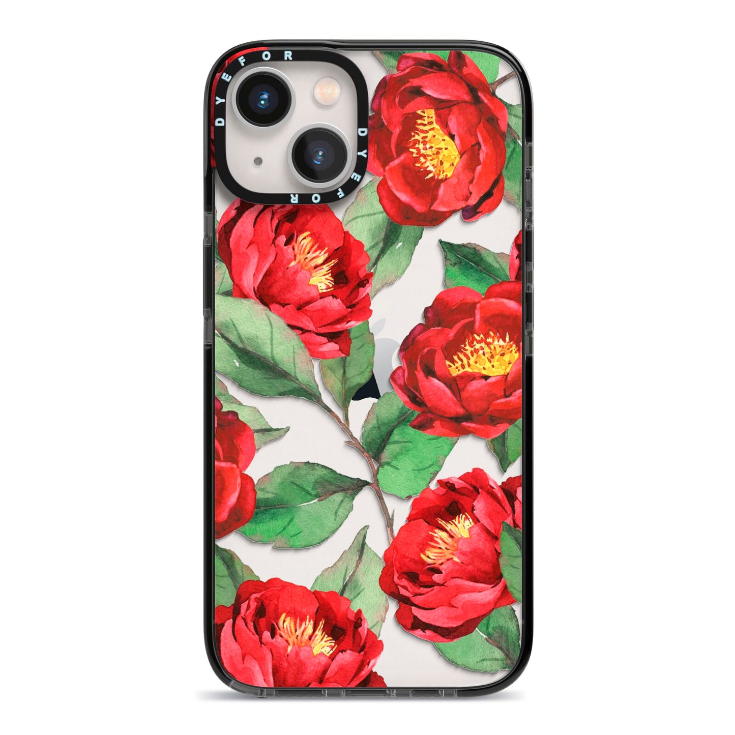 Red Watercolour Flowers iPhone 13 Black Impact Case on Silver phone