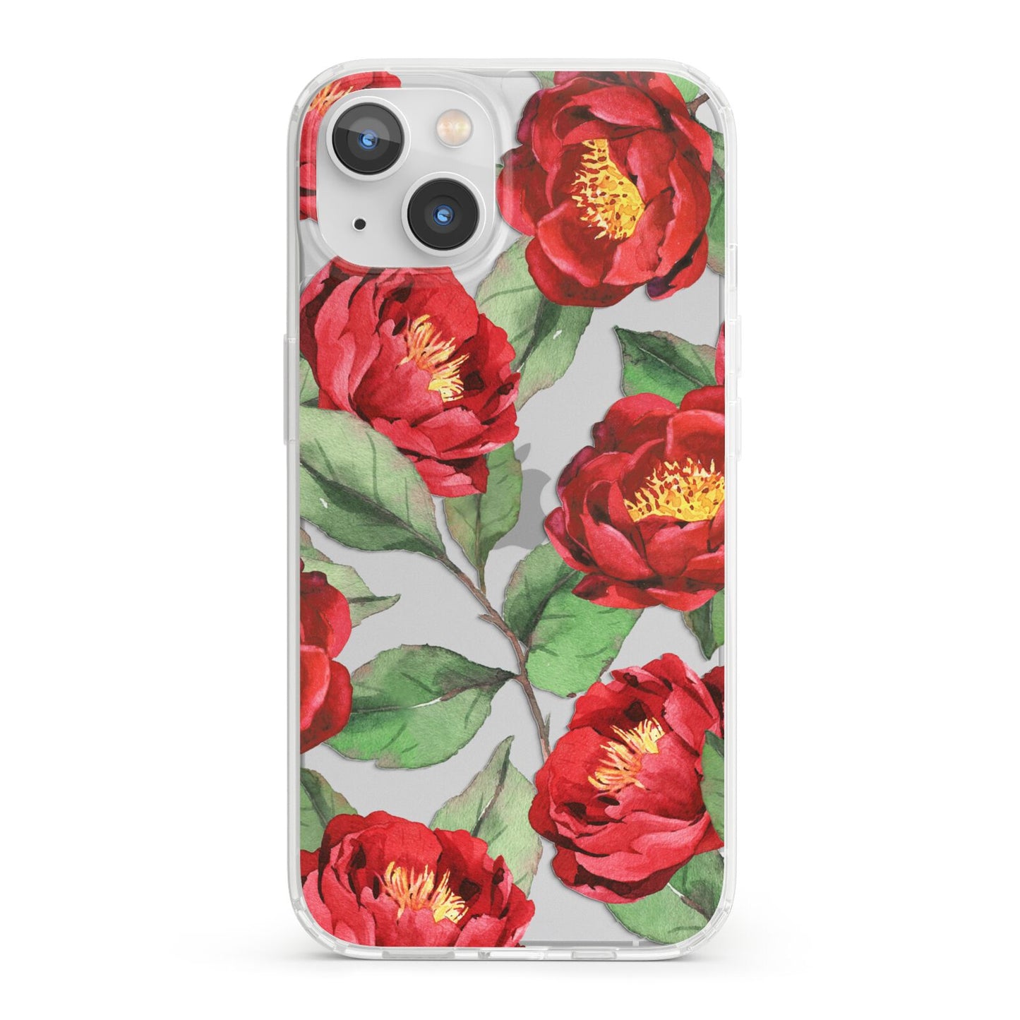 Red Watercolour Flowers iPhone 13 Clear Bumper Case