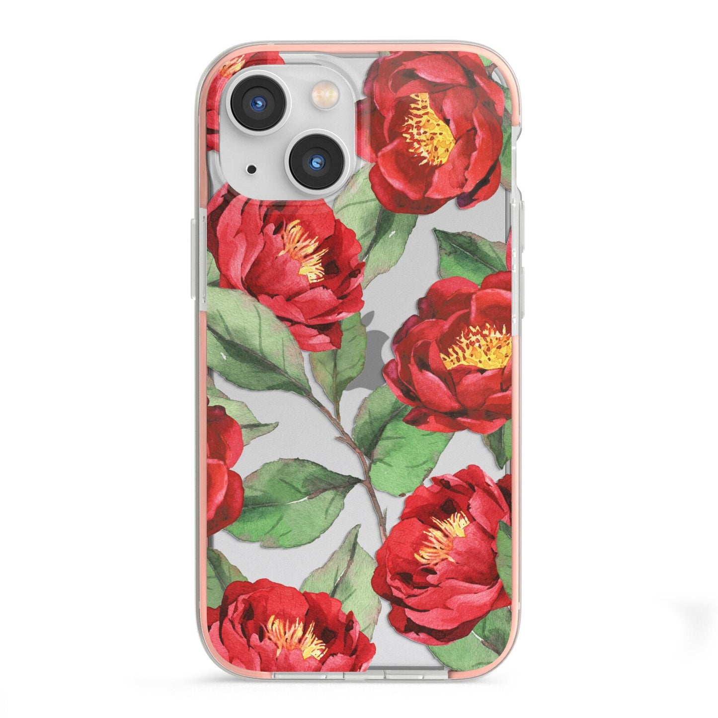 Red Watercolour Flowers iPhone 13 Mini TPU Impact Case with Pink Edges