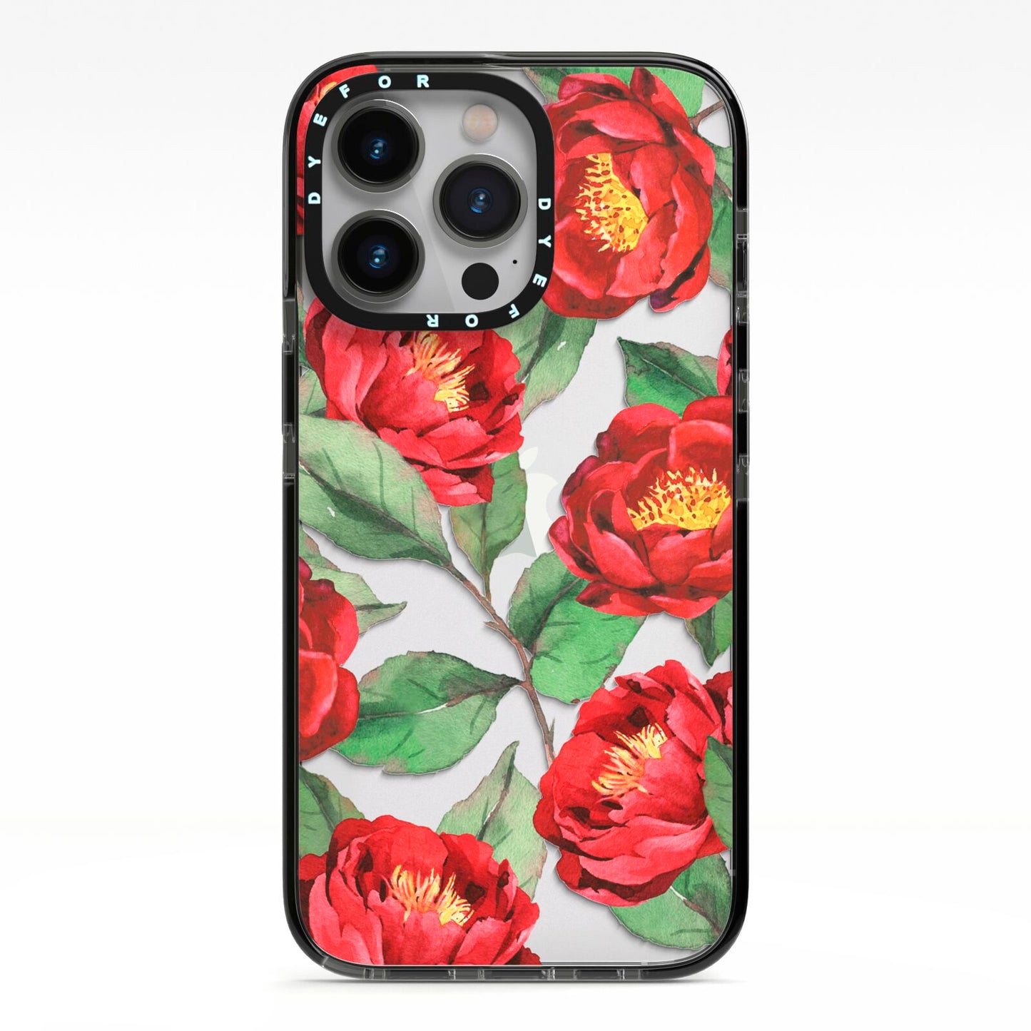 Red Watercolour Flowers iPhone 13 Pro Black Impact Case on Silver phone