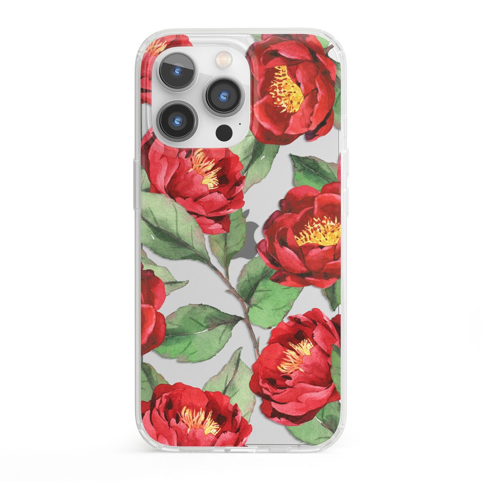 Red Watercolour Flowers iPhone 13 Pro Clear Bumper Case