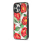 Red Watercolour Flowers iPhone 13 Pro Max Black Impact Case Side Angle on Silver phone