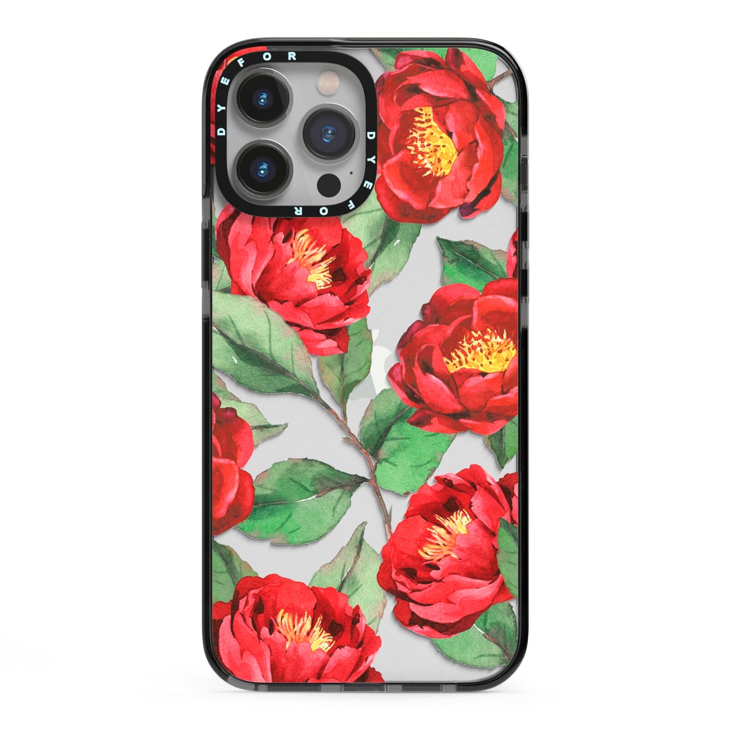 Red Watercolour Flowers iPhone 13 Pro Max Black Impact Case on Silver phone