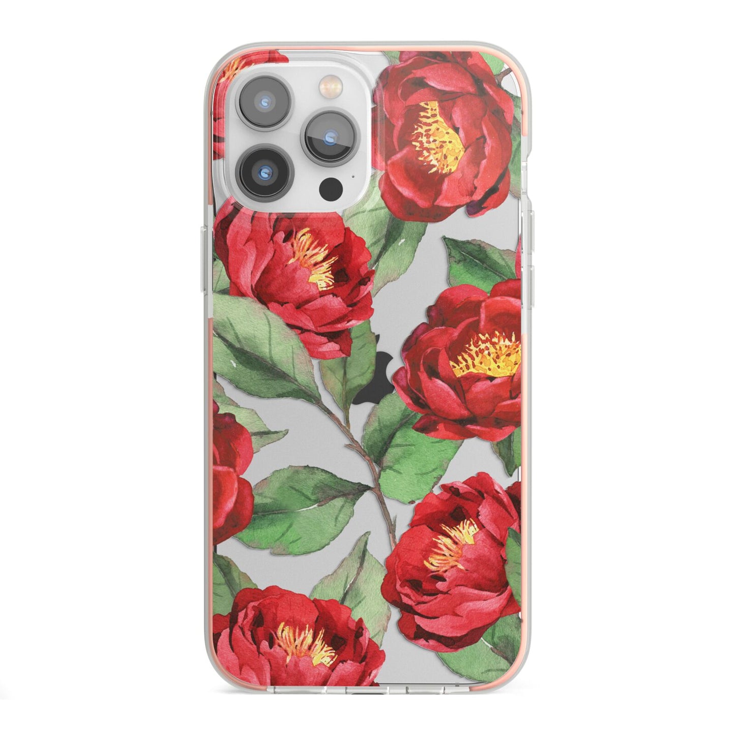 Red Watercolour Flowers iPhone 13 Pro Max TPU Impact Case with Pink Edges