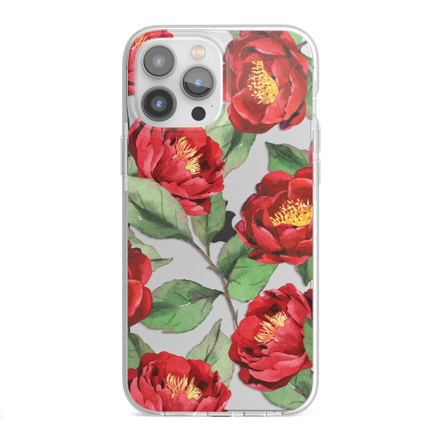 Red Watercolour Flowers iPhone 13 Pro Max TPU Impact Case with White Edges