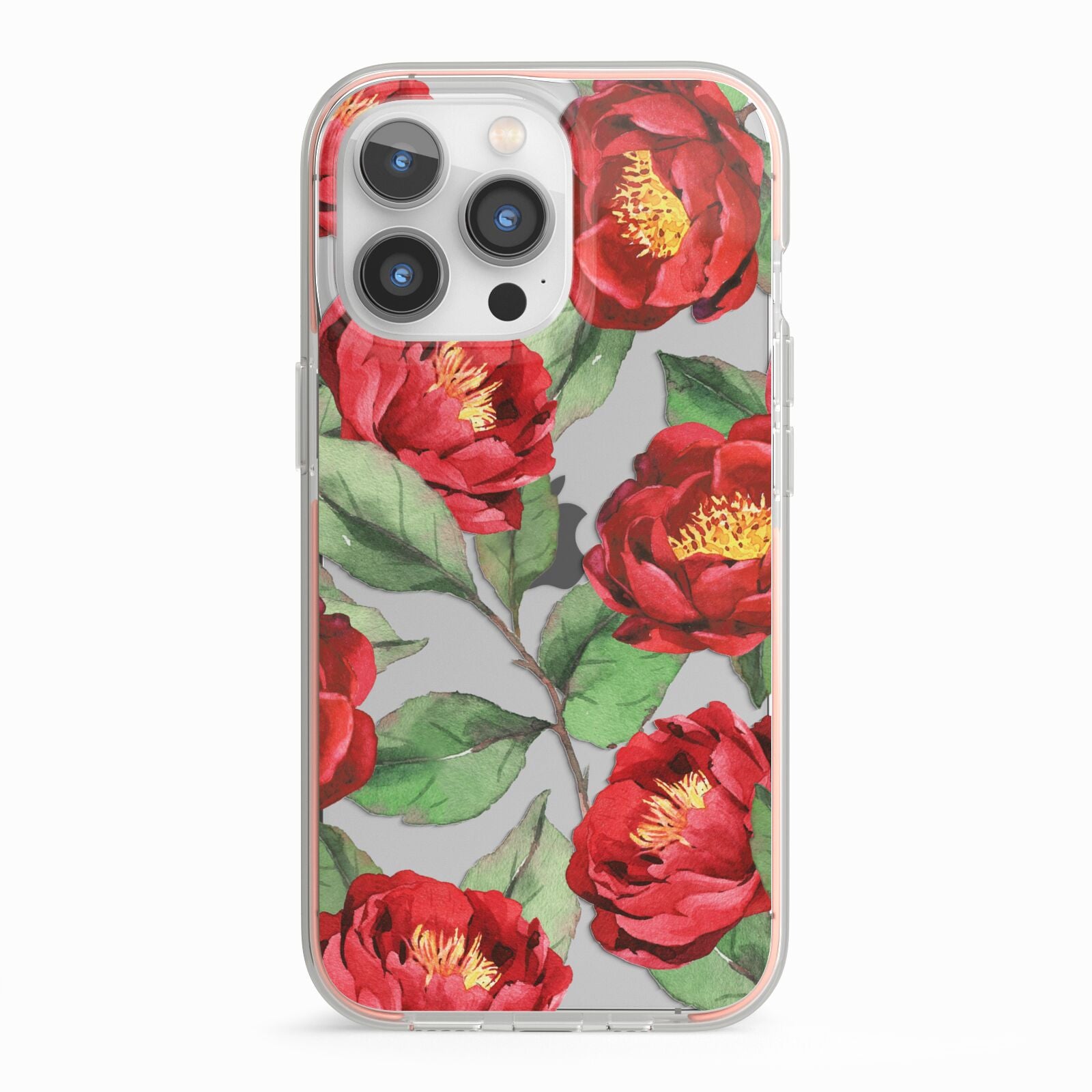 Red Watercolour Flowers iPhone 13 Pro TPU Impact Case with Pink Edges