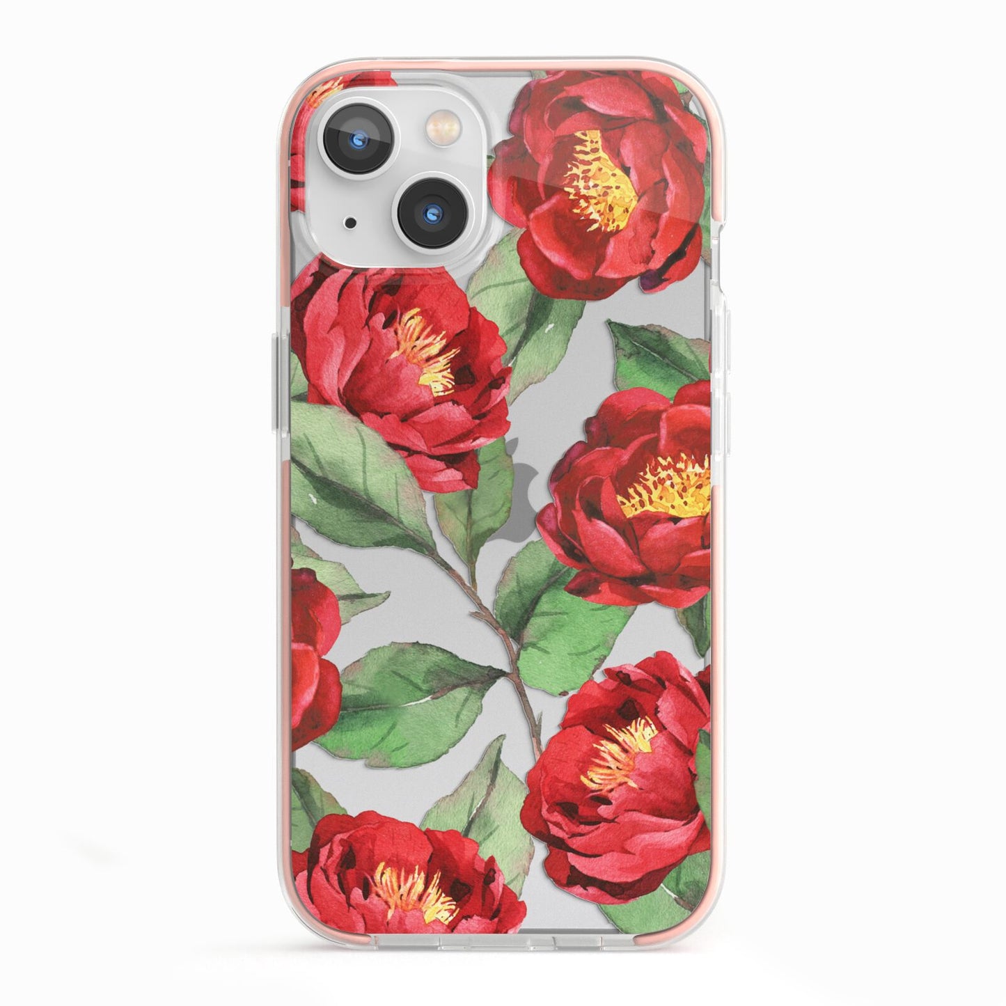 Red Watercolour Flowers iPhone 13 TPU Impact Case with Pink Edges