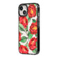 Red Watercolour Flowers iPhone 14 Black Impact Case Side Angle on Silver phone