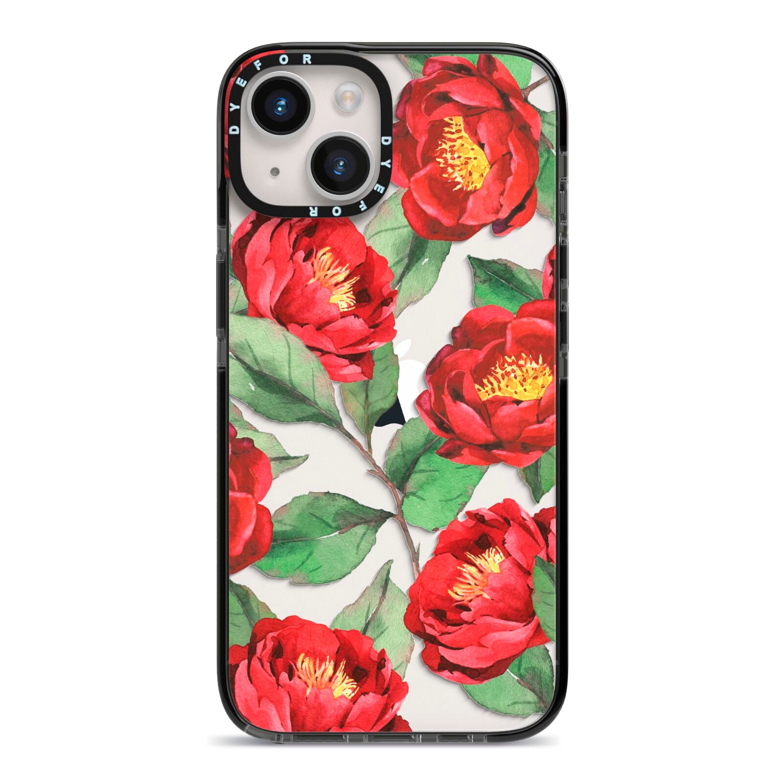 Red Watercolour Flowers iPhone 14 Black Impact Case on Silver phone