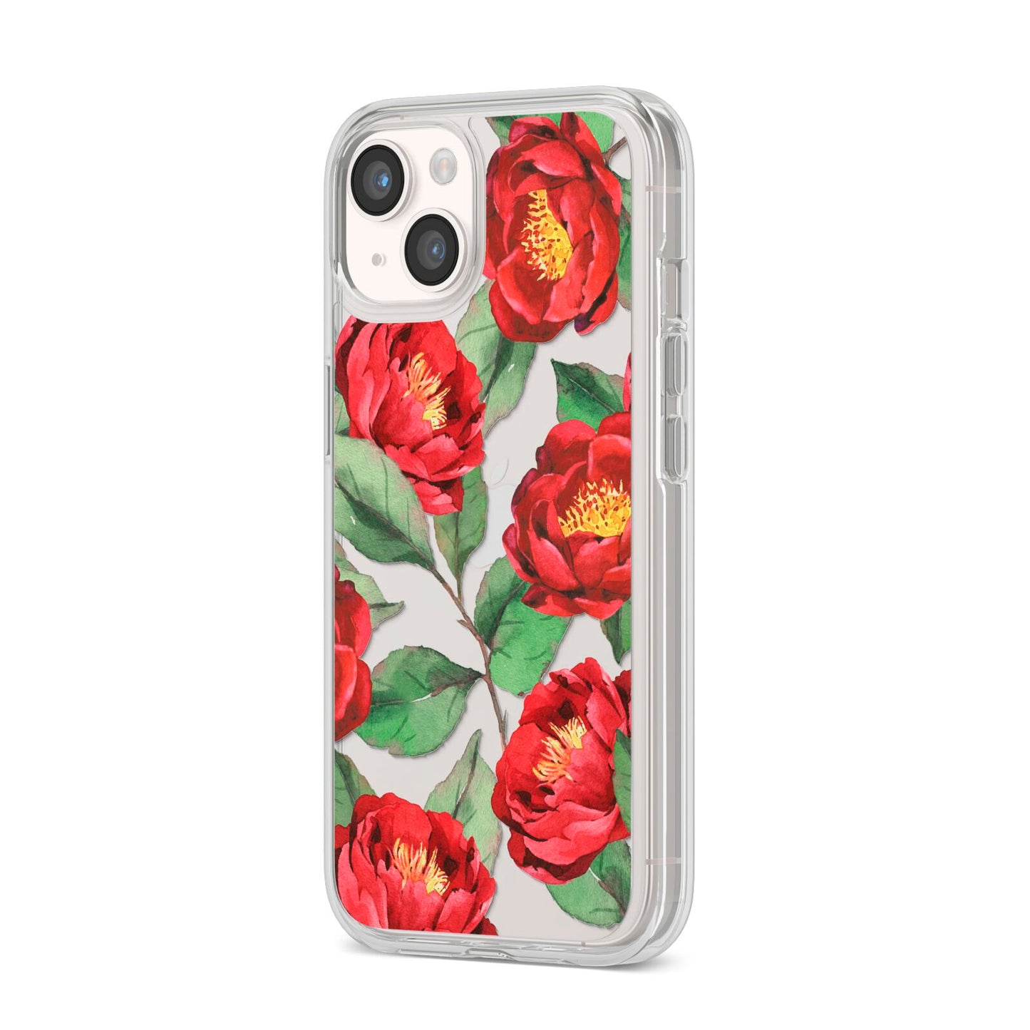 Red Watercolour Flowers iPhone 14 Clear Tough Case Starlight Angled Image