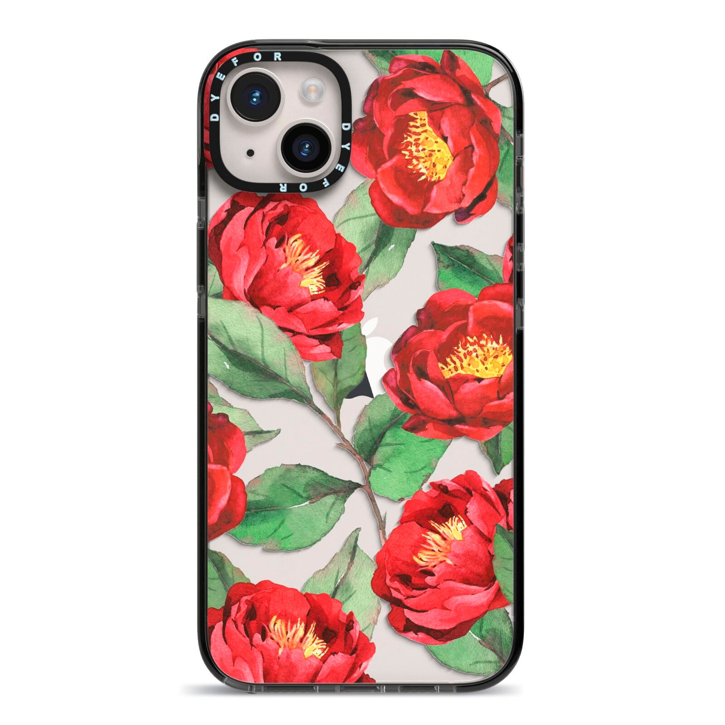 Red Watercolour Flowers iPhone 14 Plus Black Impact Case on Silver phone