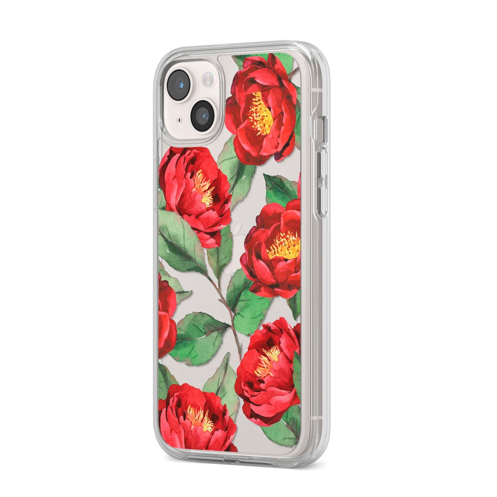 Red Watercolour Flowers iPhone 14 Plus Clear Tough Case Starlight Angled Image