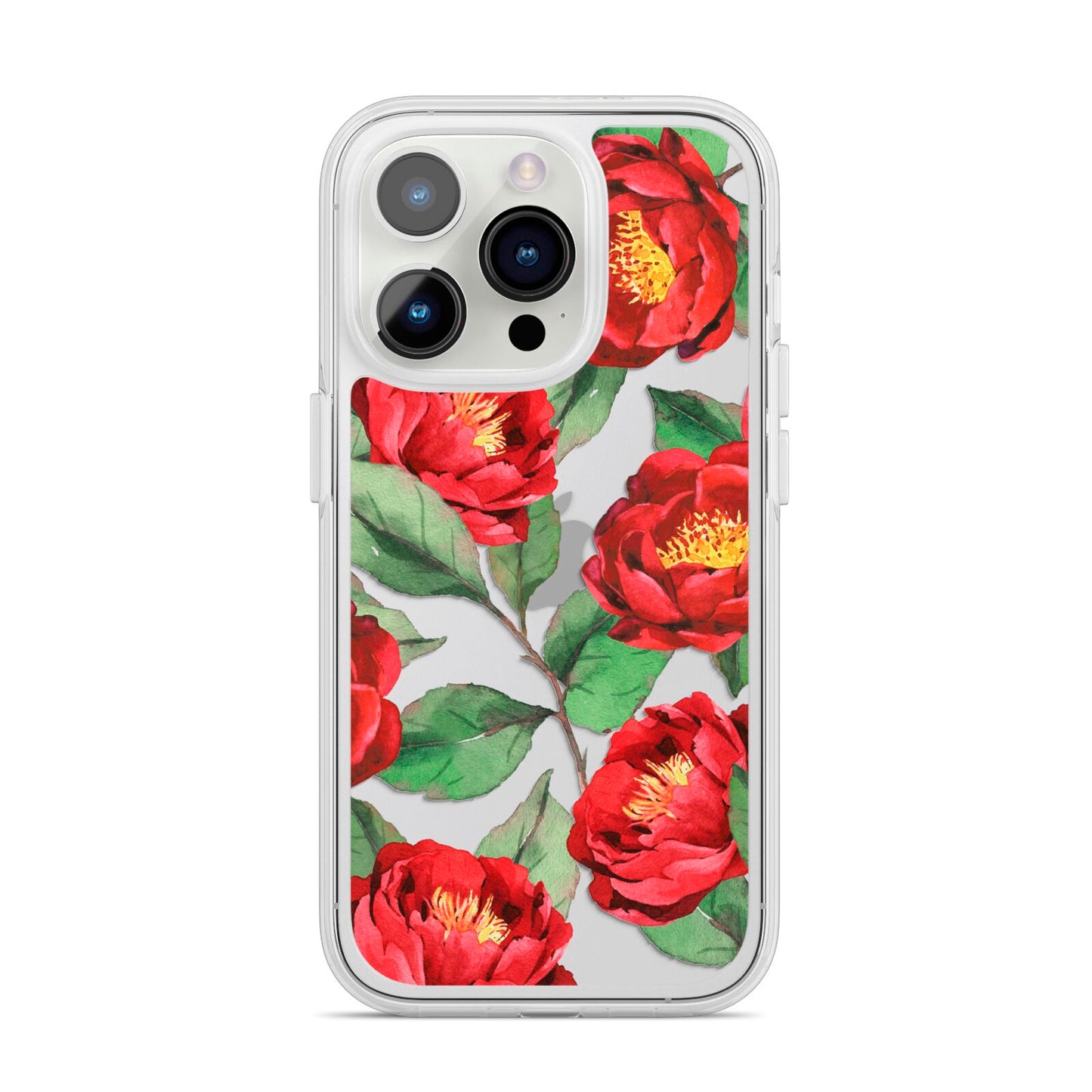 Red Watercolour Flowers iPhone 14 Pro Clear Tough Case Silver