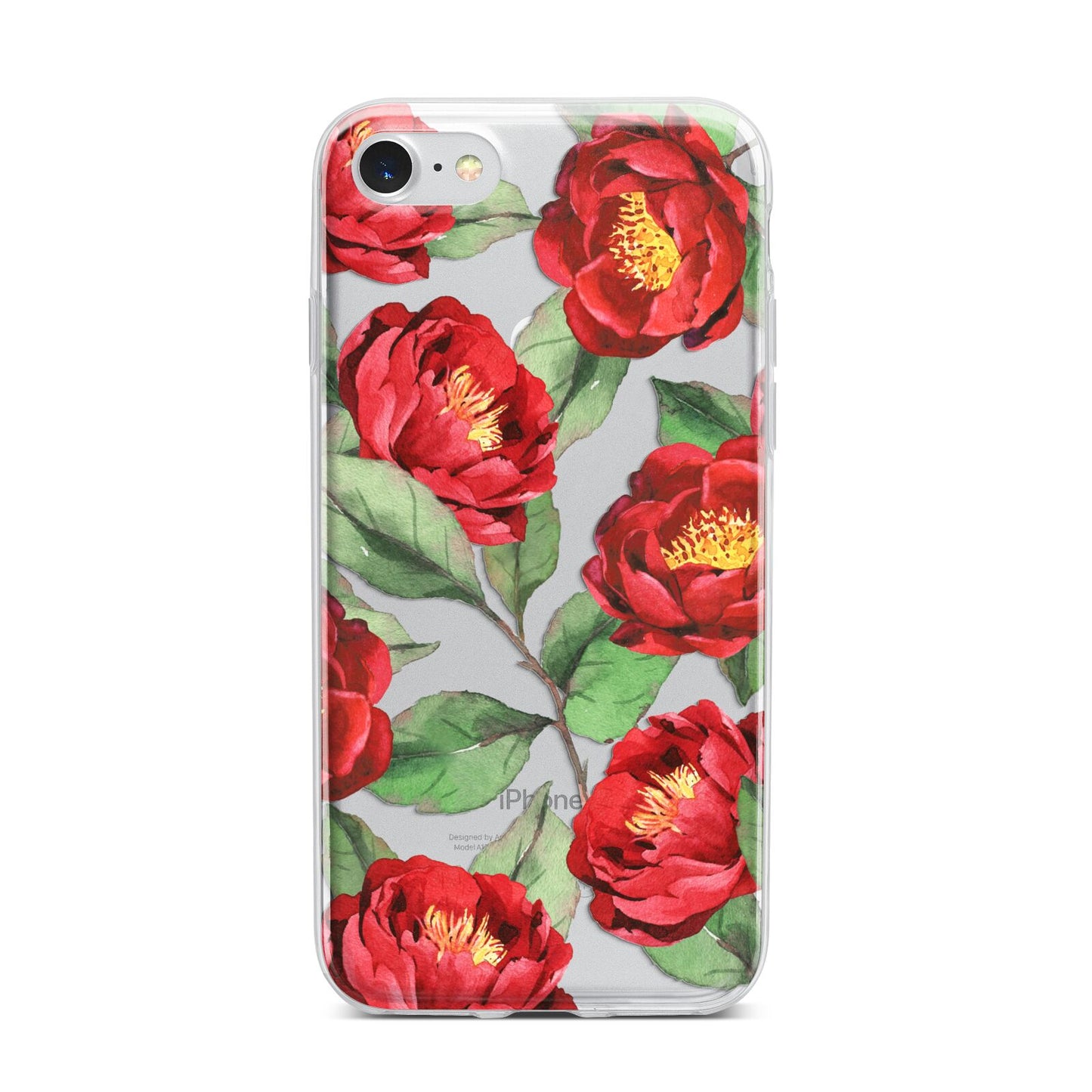 Red Watercolour Flowers iPhone 7 Bumper Case on Silver iPhone