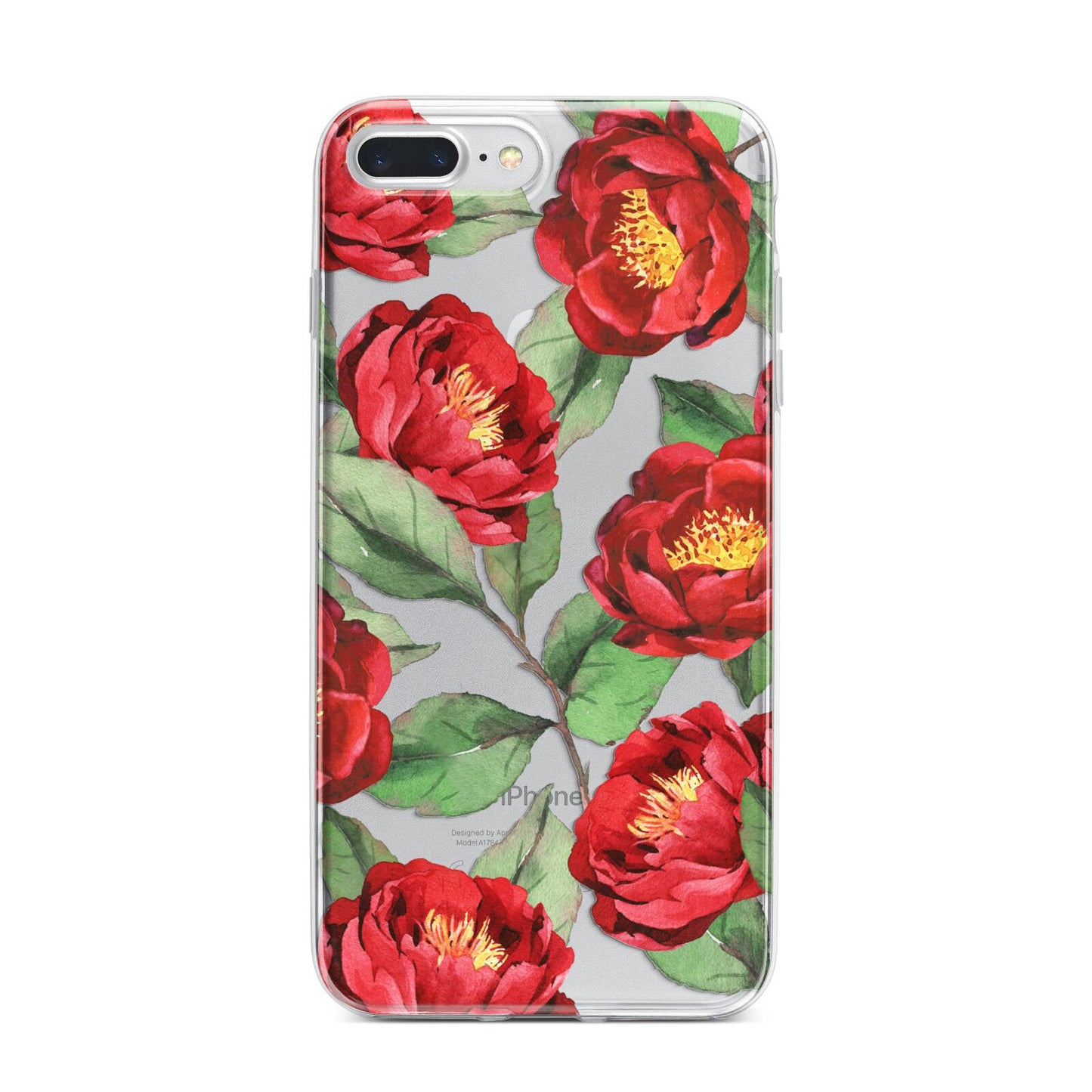 Red Watercolour Flowers iPhone 7 Plus Bumper Case on Silver iPhone