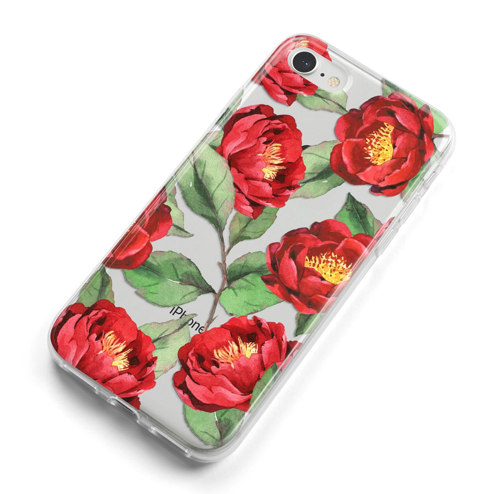 Red Watercolour Flowers iPhone 8 Bumper Case on Silver iPhone Alternative Image