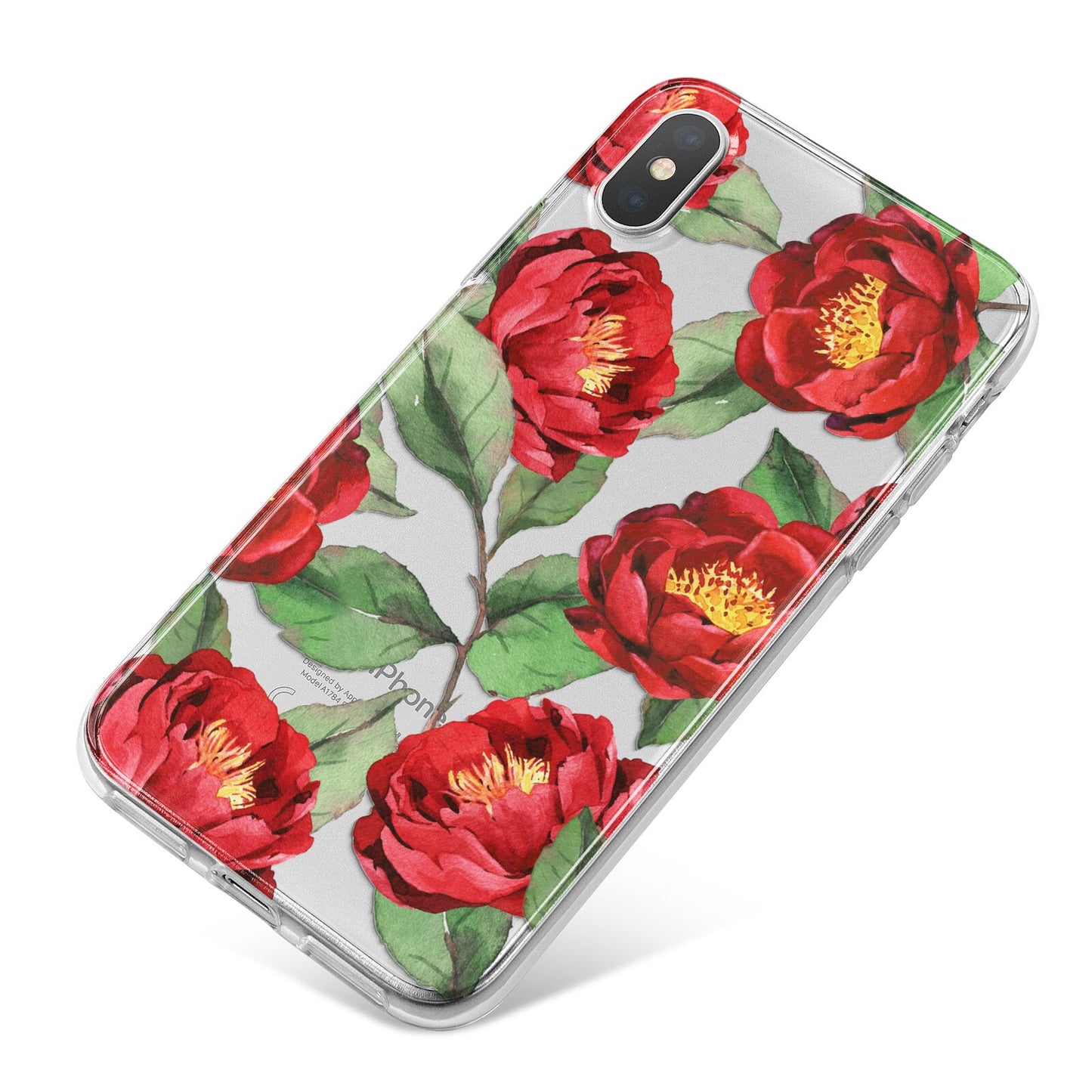 Red Watercolour Flowers iPhone X Bumper Case on Silver iPhone