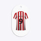 Red White Striped Personalised Football Shirt Flat Edge Glitter Oval Gift Tag