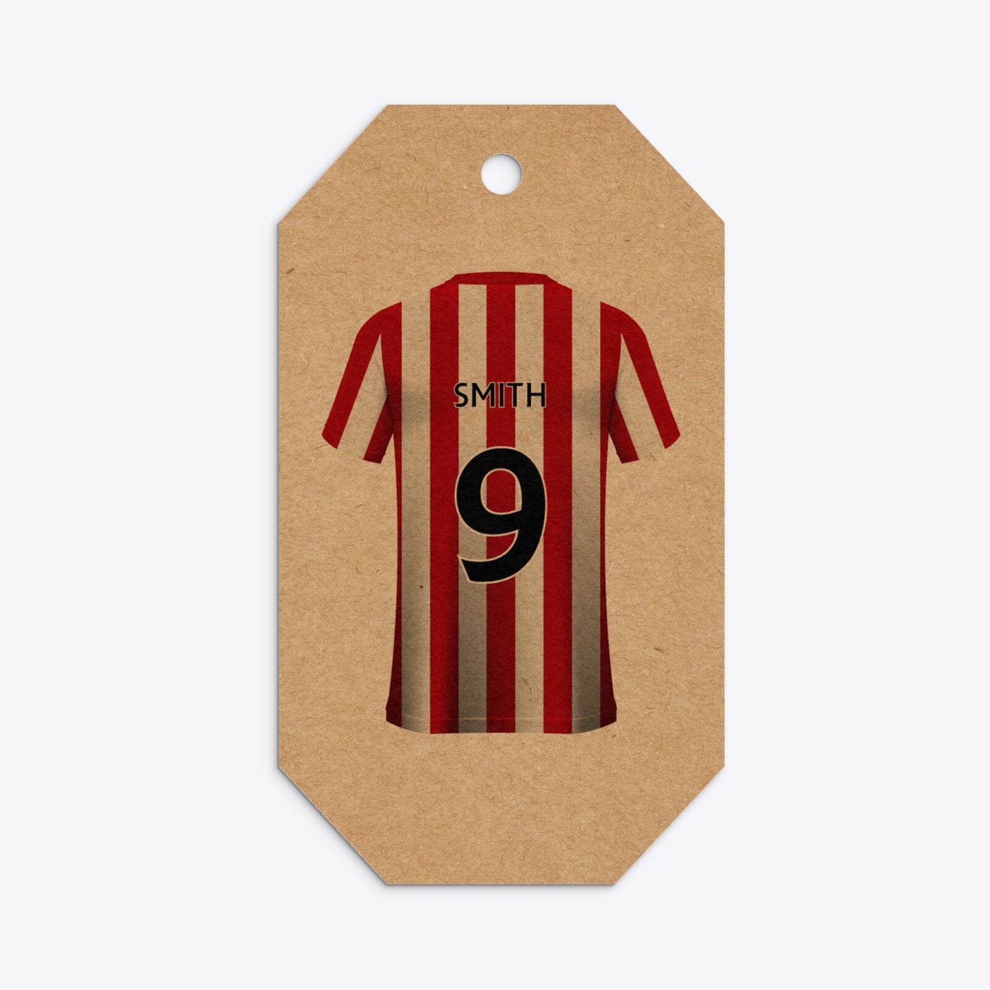 Red White Striped Personalised Football Shirt Gem Kraft Gift Tag