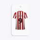 Red White Striped Personalised Football Shirt Rounded Rectangle Glitter Gift Tag