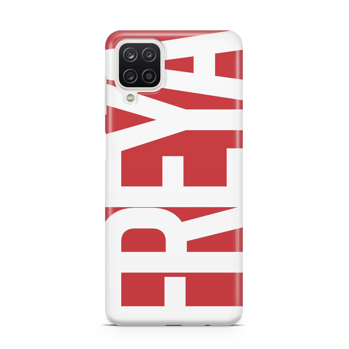 Red and White Chunky Name Samsung A12 Case