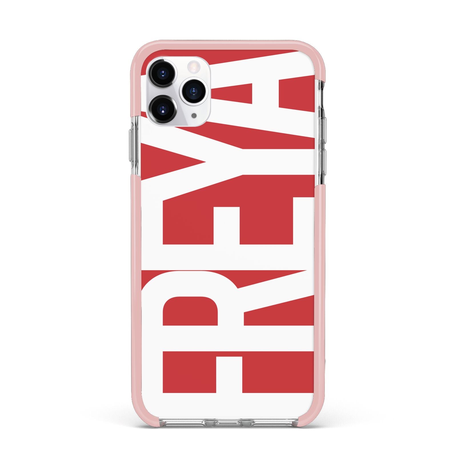 Red and White Chunky Name iPhone 11 Pro Max Impact Pink Edge Case