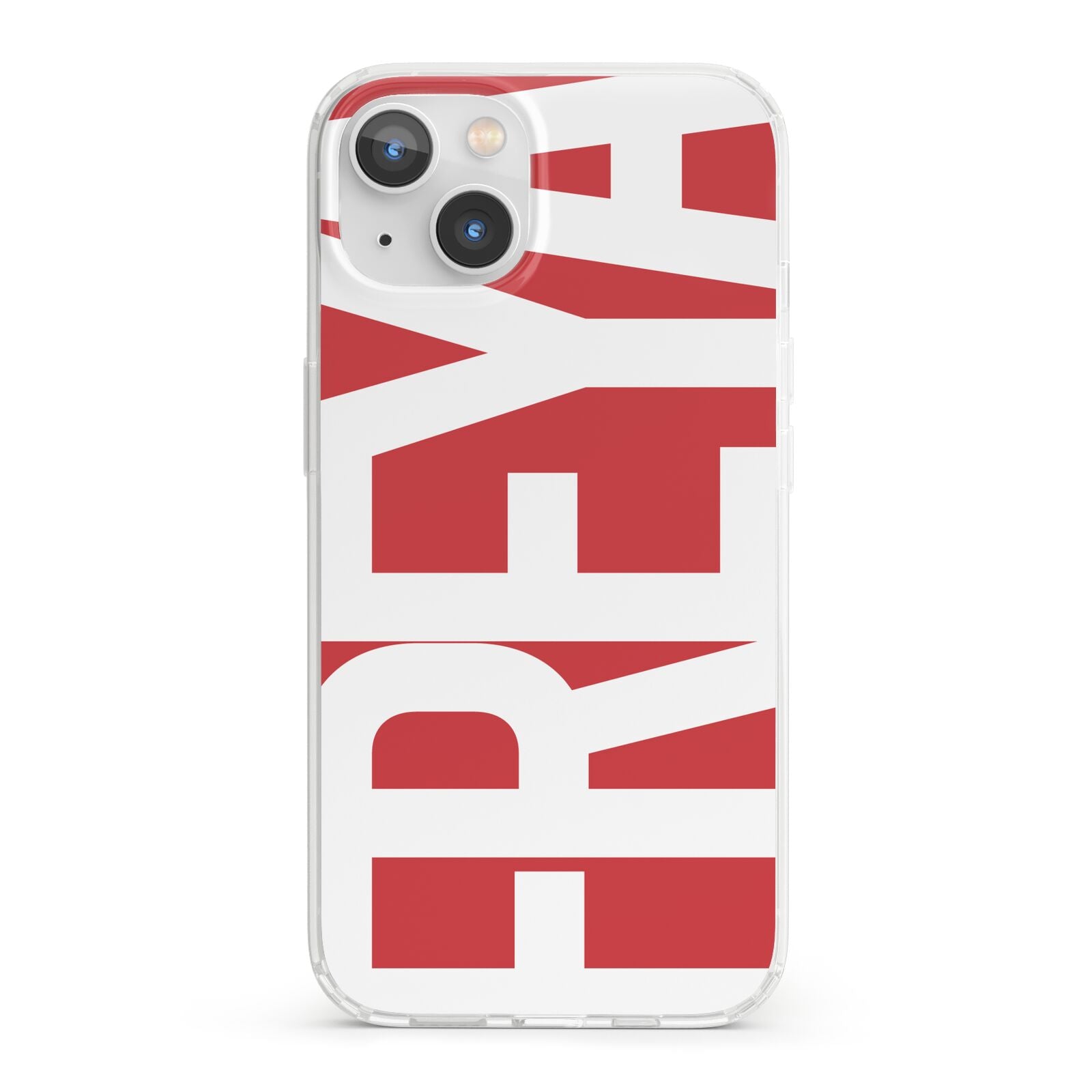 Red and White Chunky Name iPhone 13 Clear Bumper Case