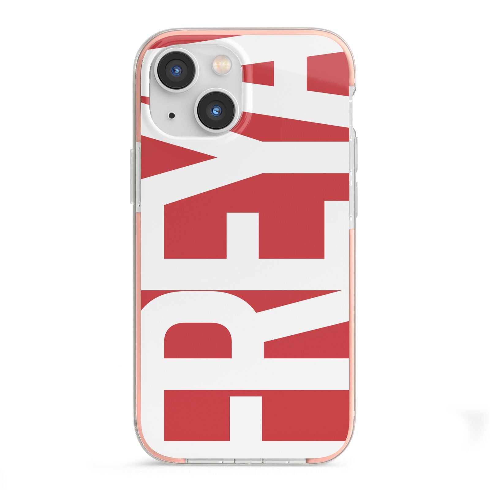 Red and White Chunky Name iPhone 13 Mini TPU Impact Case with Pink Edges