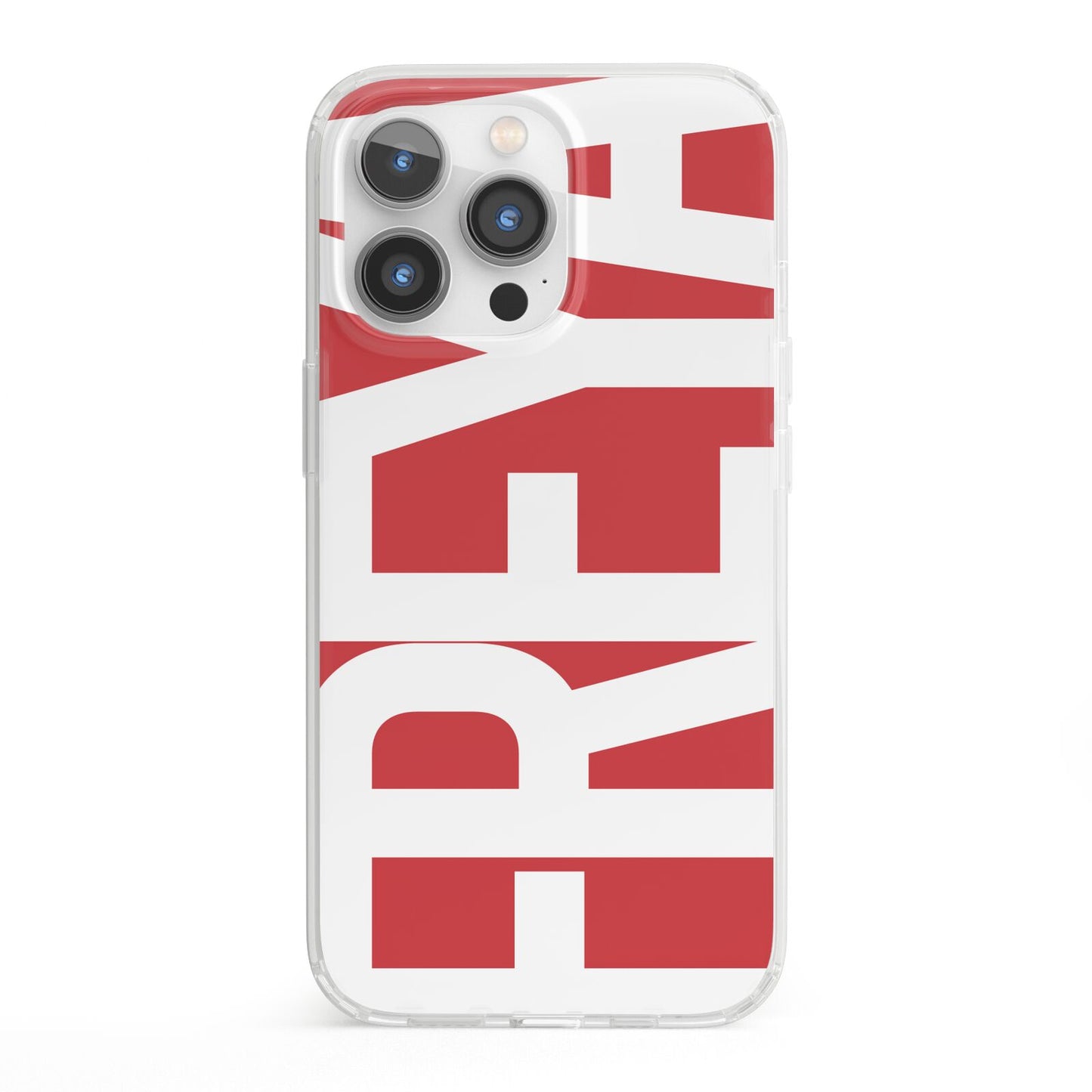 Red and White Chunky Name iPhone 13 Pro Clear Bumper Case