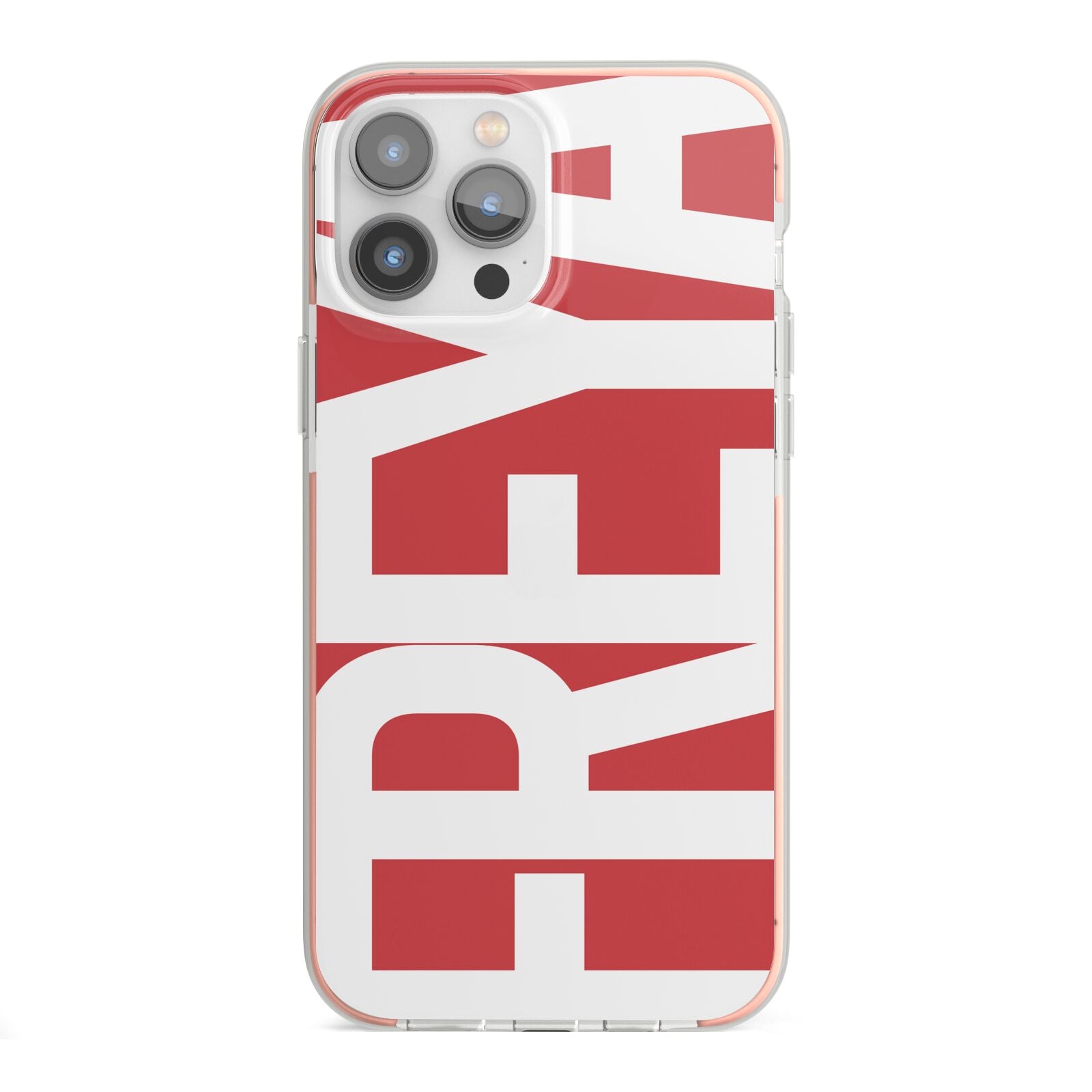 Red and White Chunky Name iPhone 13 Pro Max TPU Impact Case with Pink Edges