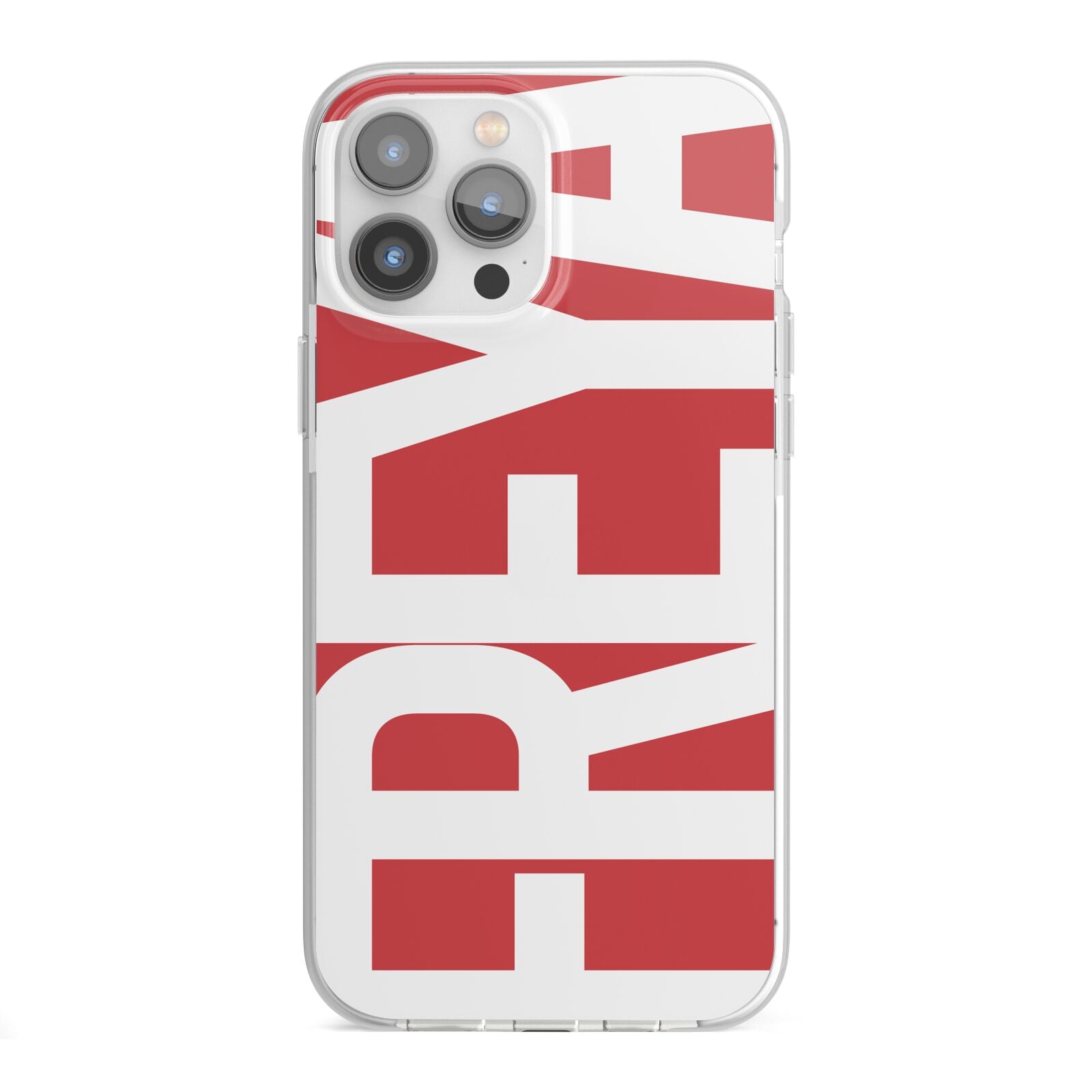 Red and White Chunky Name iPhone 13 Pro Max TPU Impact Case with White Edges