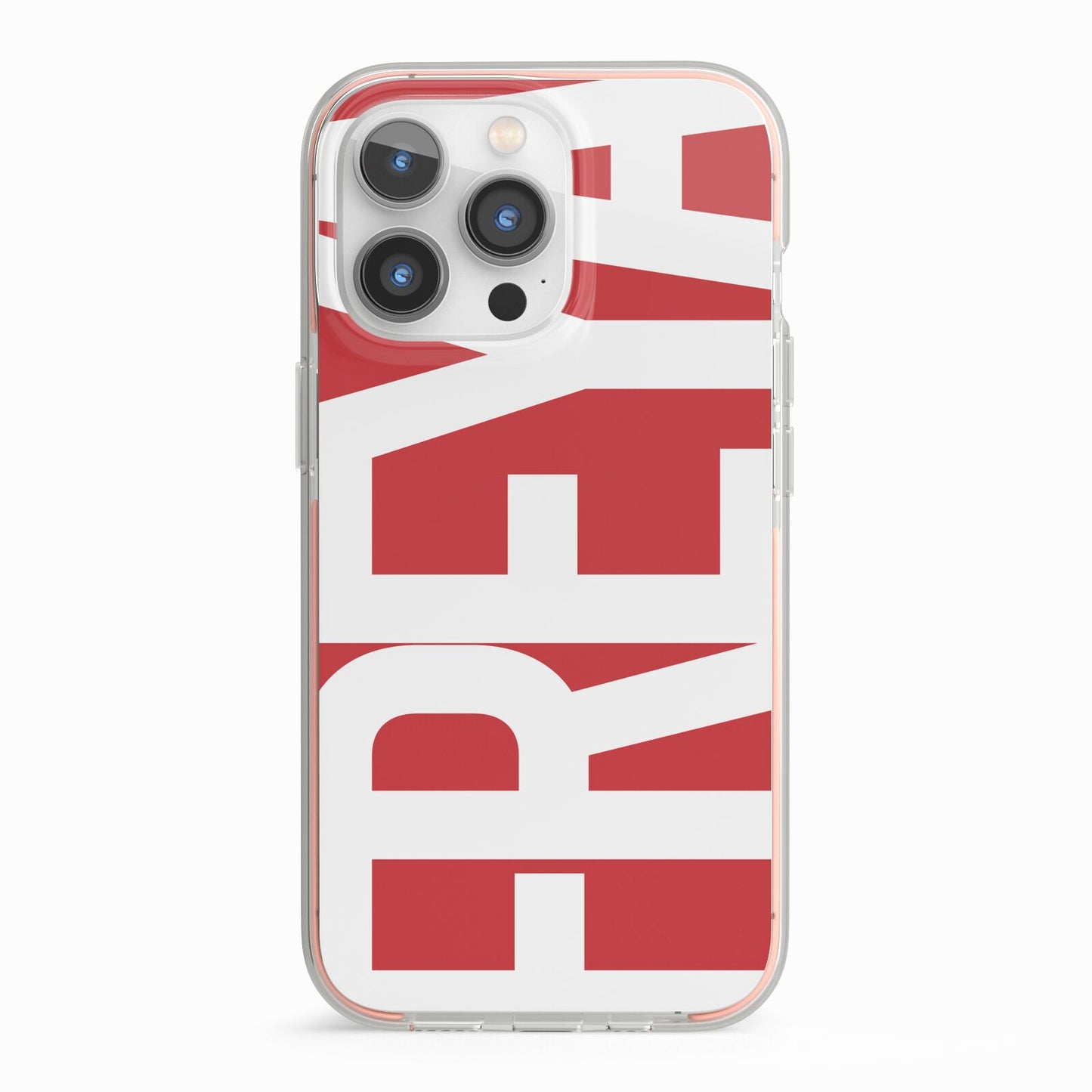 Red and White Chunky Name iPhone 13 Pro TPU Impact Case with Pink Edges