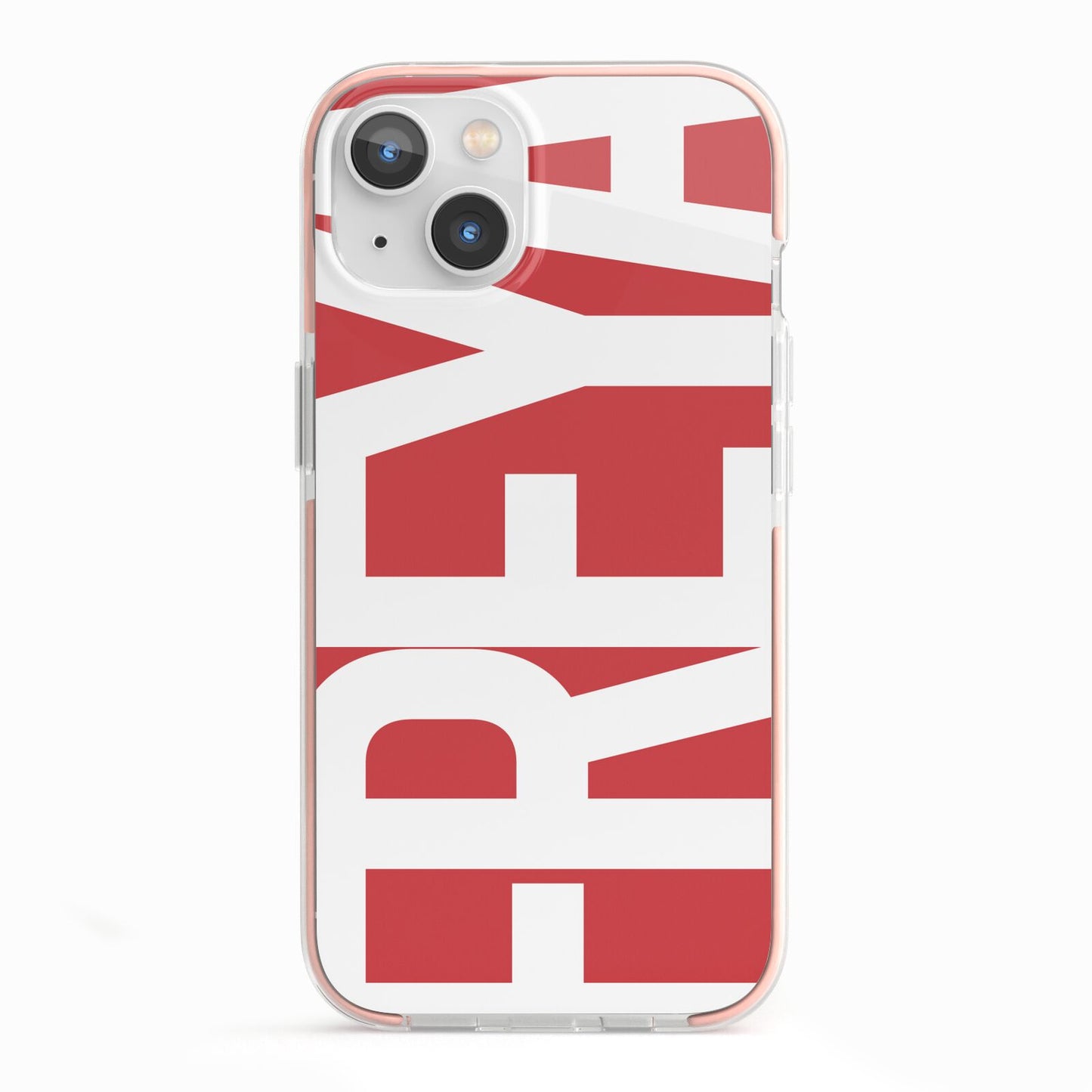 Red and White Chunky Name iPhone 13 TPU Impact Case with Pink Edges