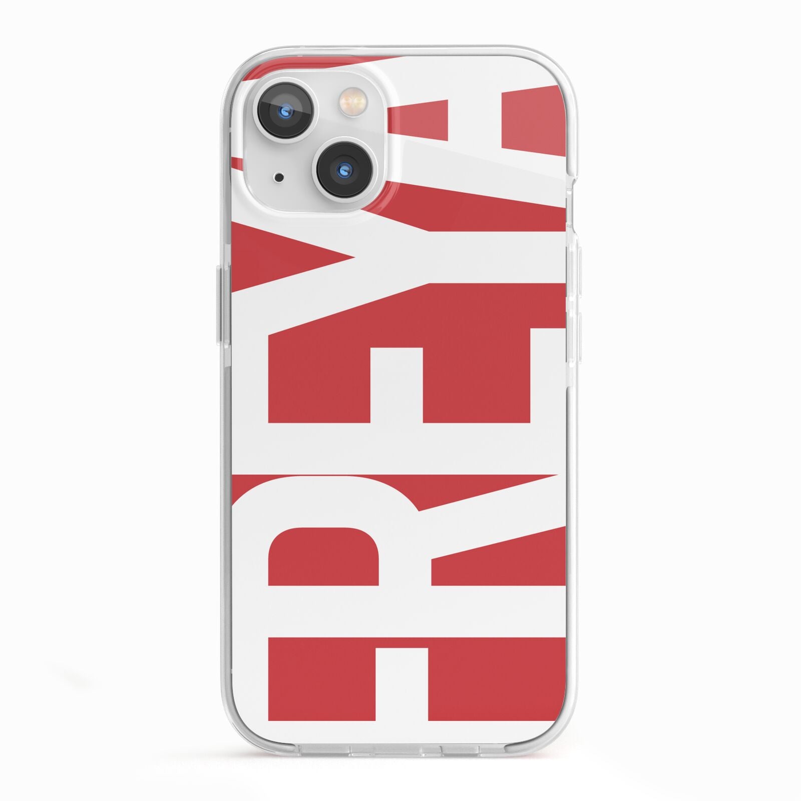 Red and White Chunky Name iPhone 13 TPU Impact Case with White Edges