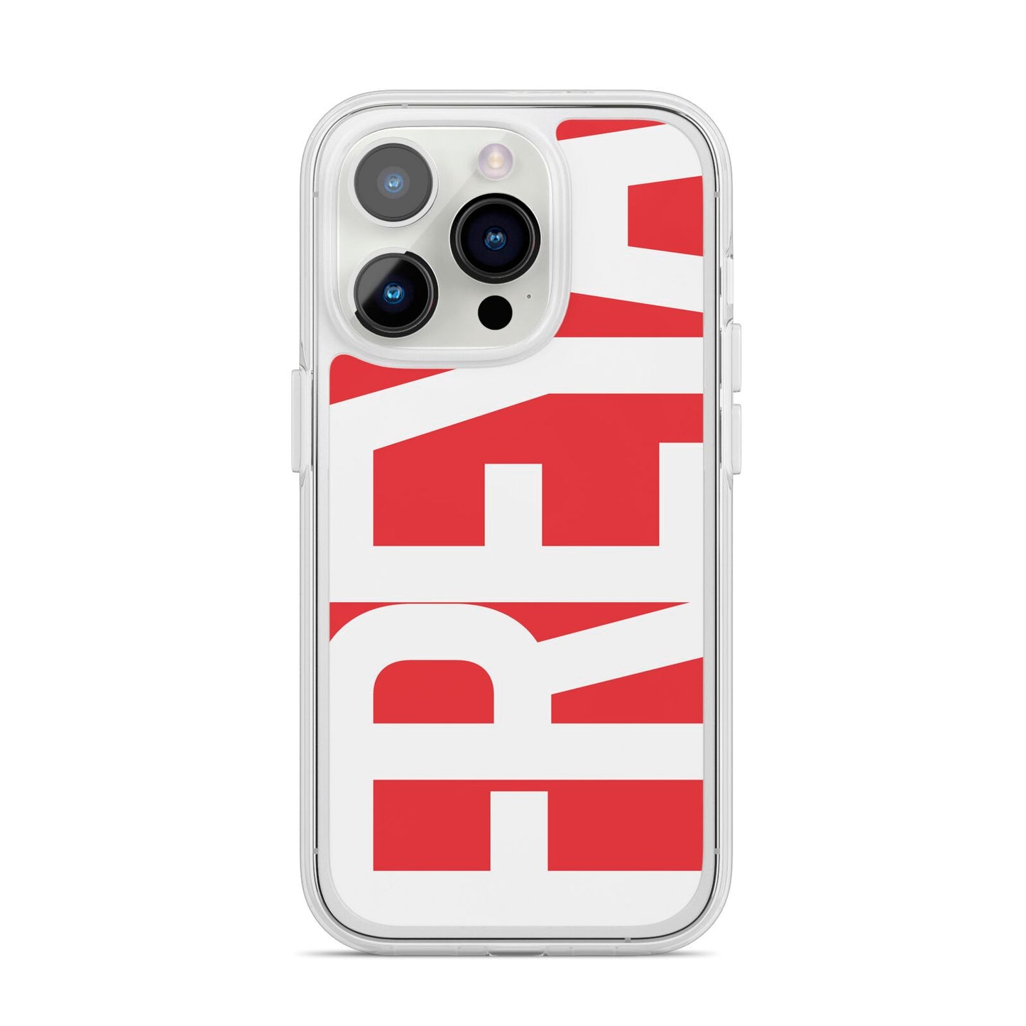 Red and White Chunky Name iPhone 14 Pro Clear Tough Case Silver