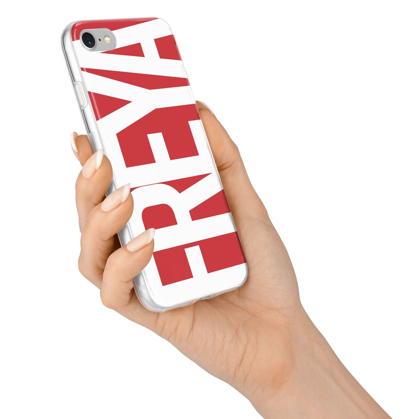 Red and White Chunky Name iPhone 7 Bumper Case on Silver iPhone Alternative Image