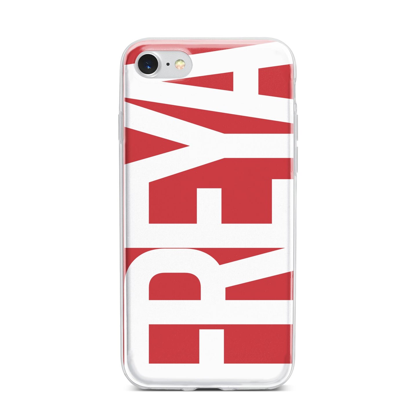 Red and White Chunky Name iPhone 7 Bumper Case on Silver iPhone