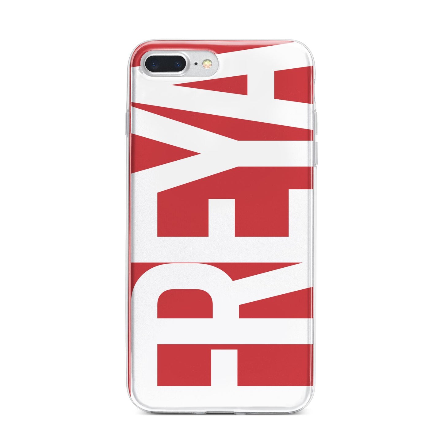 Red and White Chunky Name iPhone 7 Plus Bumper Case on Silver iPhone