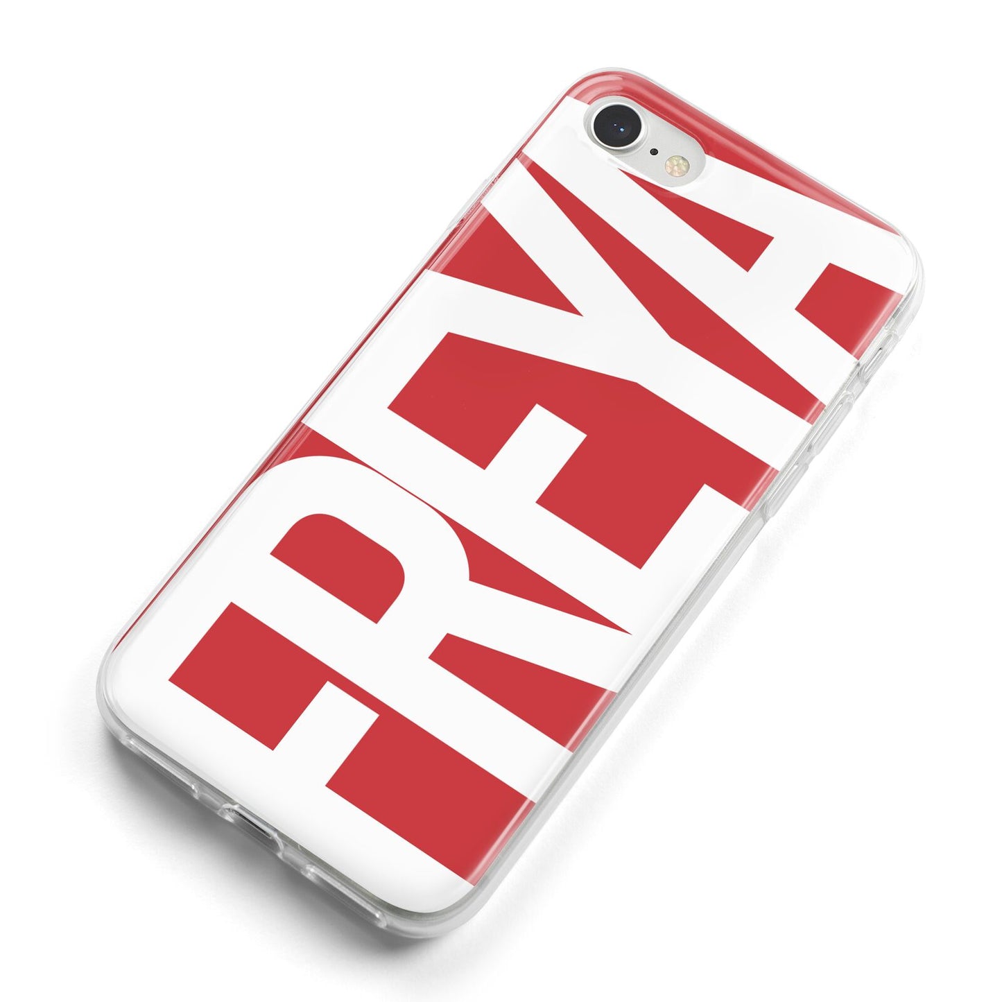 Red and White Chunky Name iPhone 8 Bumper Case on Silver iPhone Alternative Image