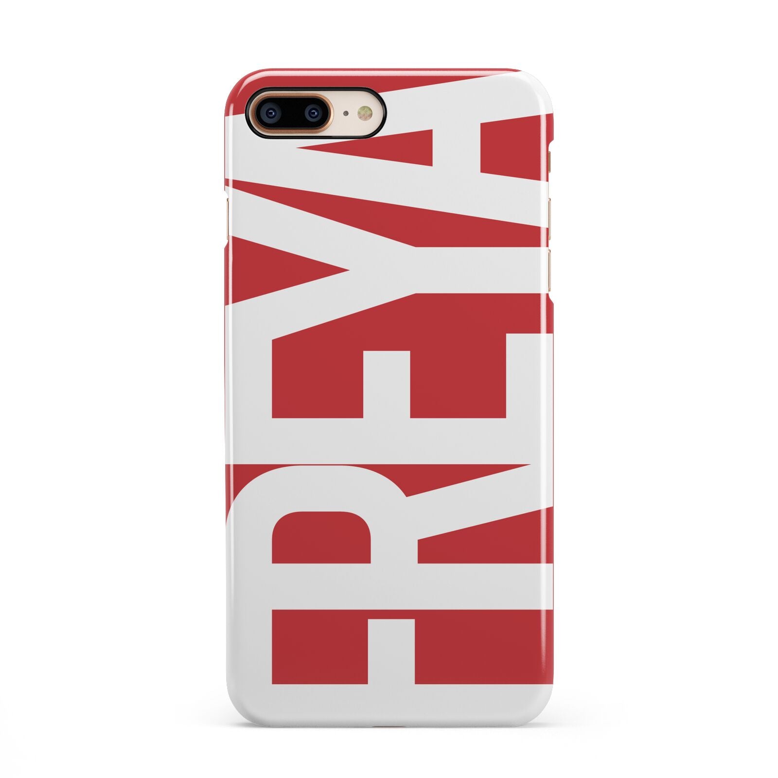 Red and White Chunky Name iPhone 8 Plus 3D Snap Case on Gold Phone